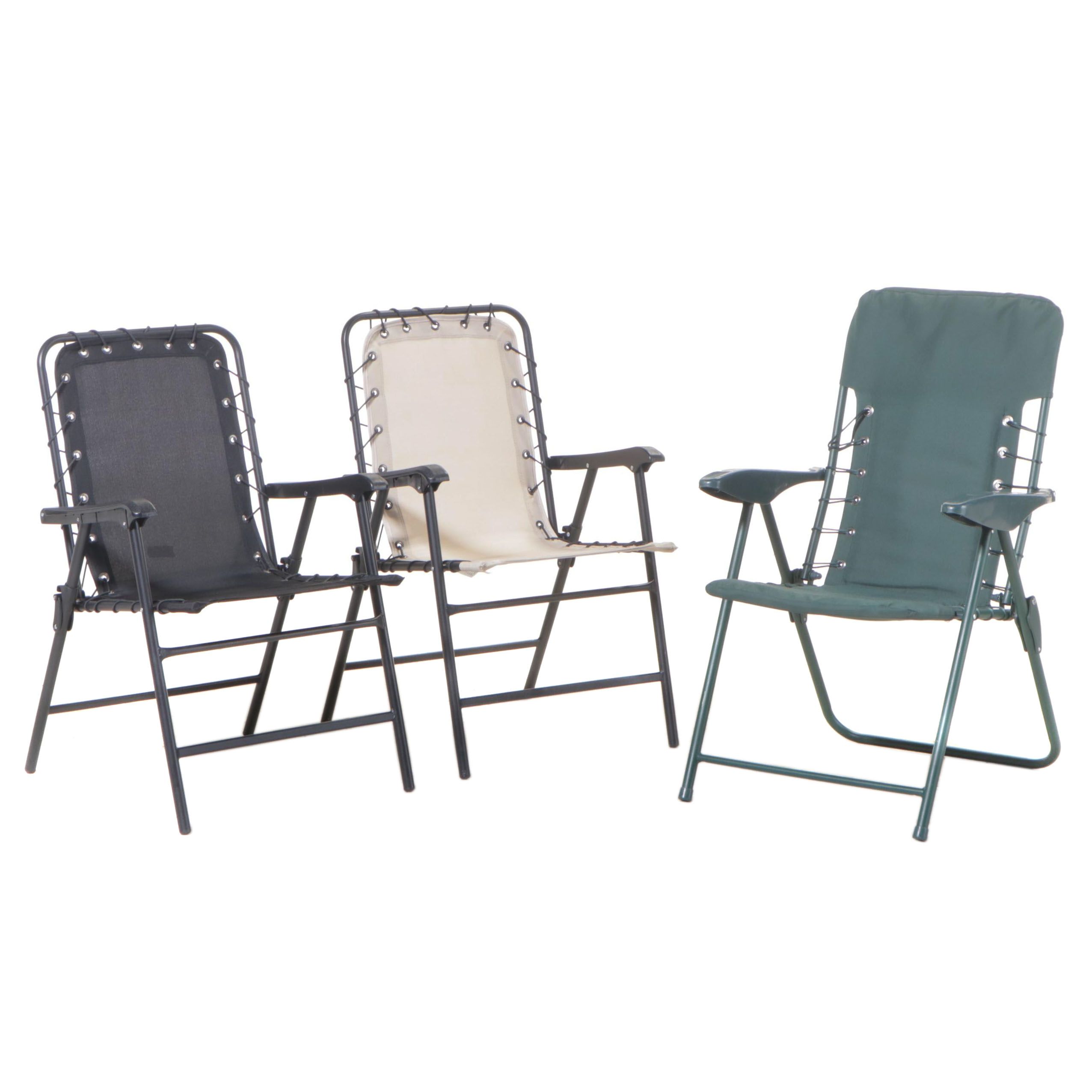 Three Tubular Metal and Molded Plastic Folding Lawn Chairs