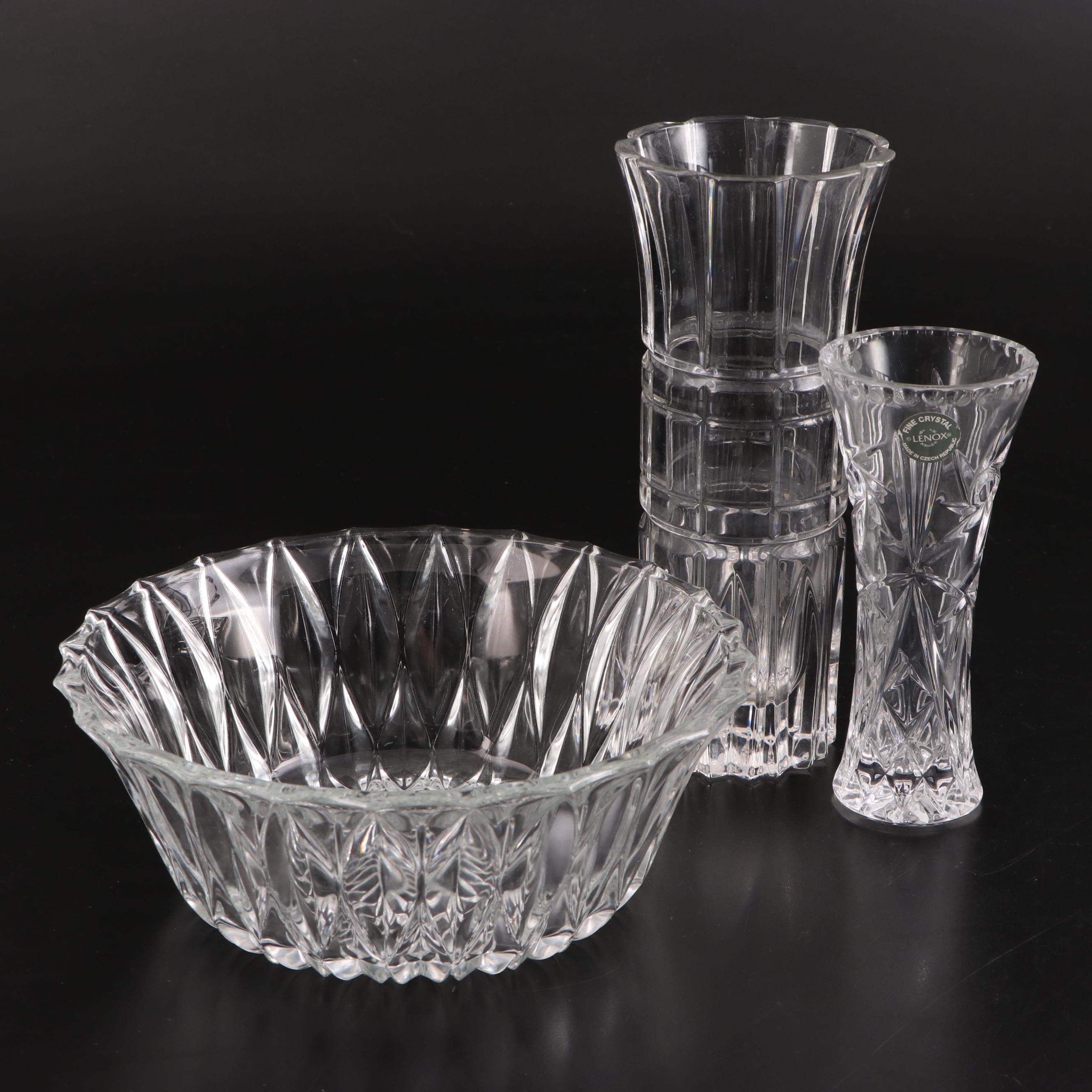 Lenox and Other Glass Vase with Libbey Pressed Glass Bowl
