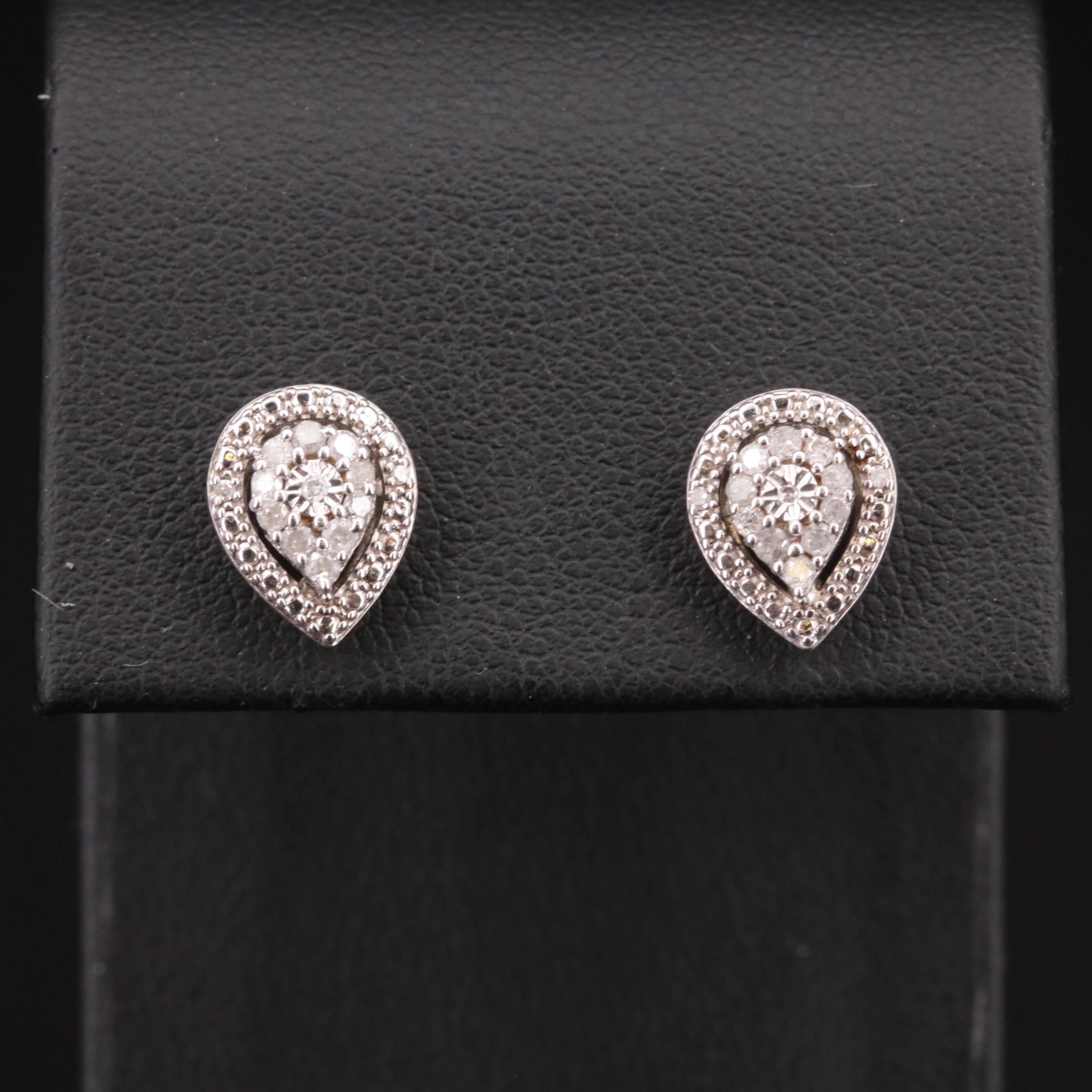 Sterling Diamond Teardrop Stud Earrings