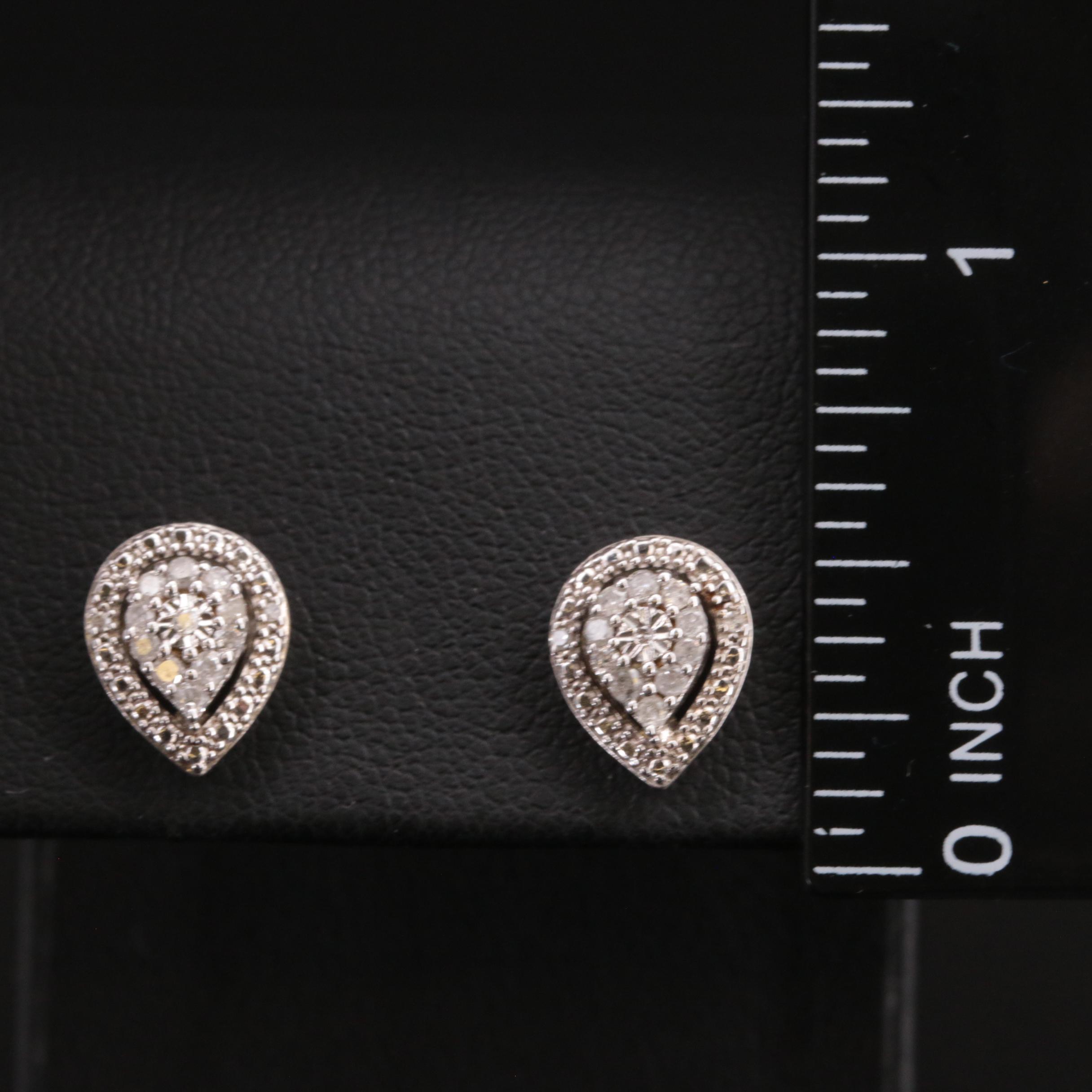 Sterling Diamond Teardrop Stud Earrings