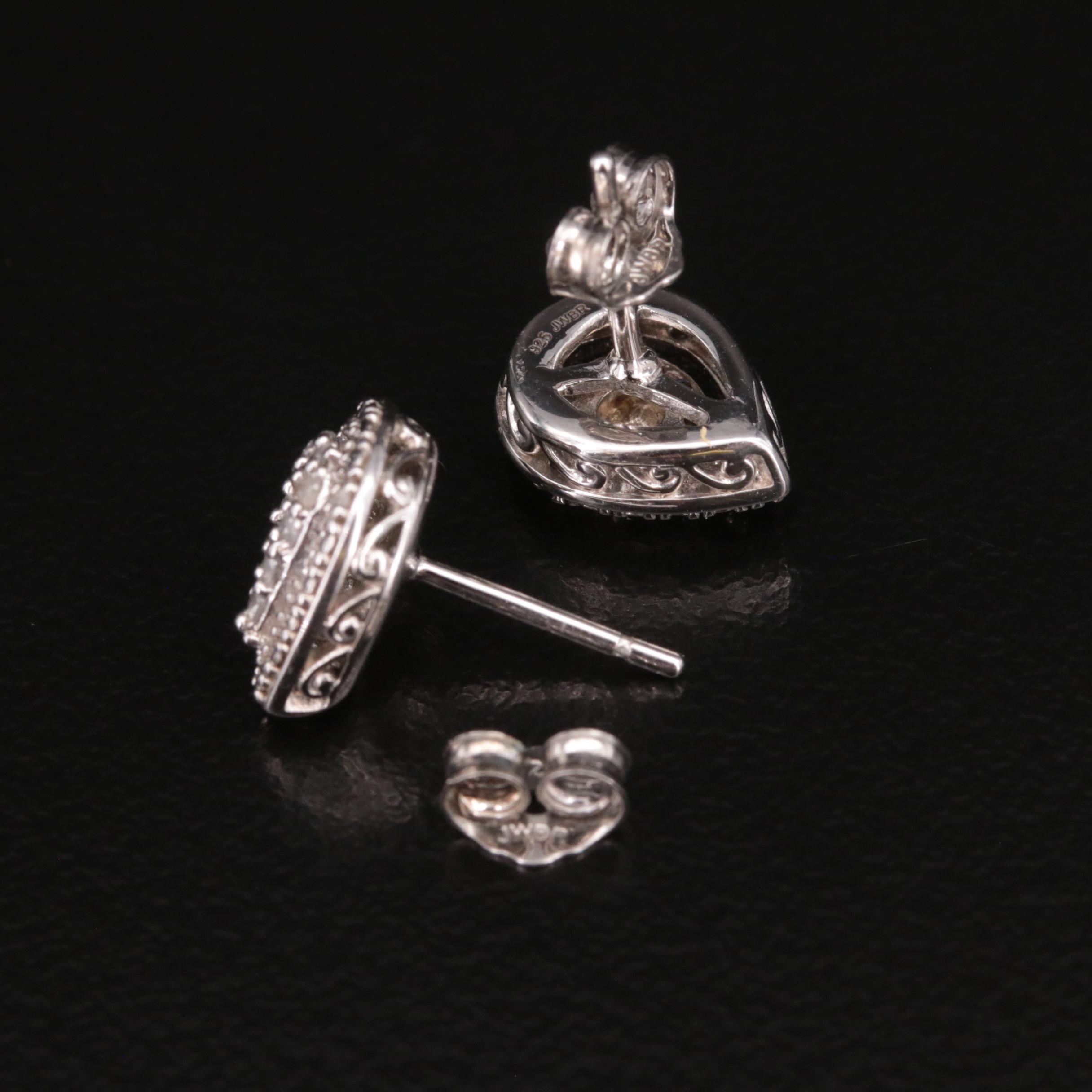 Sterling Diamond Teardrop Stud Earrings