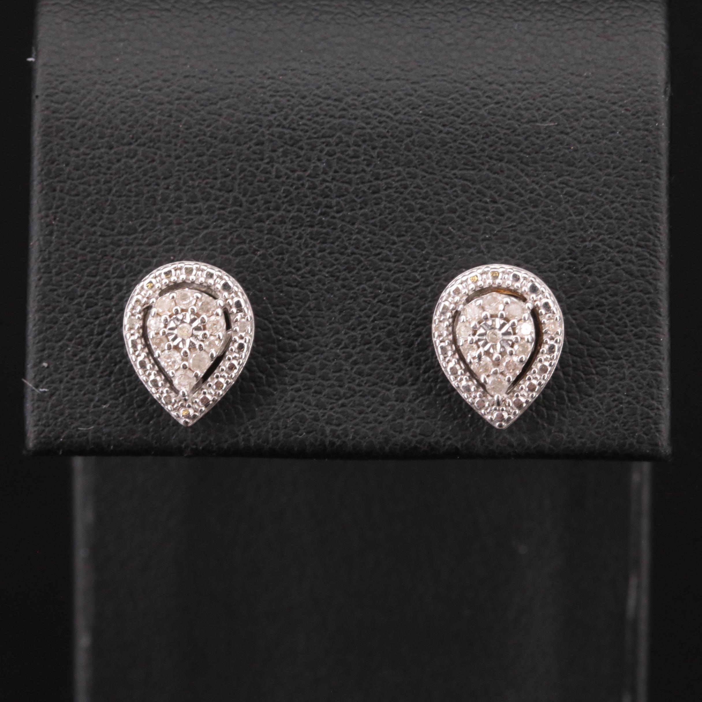 Sterling Diamond Teardrop Stud Earrings