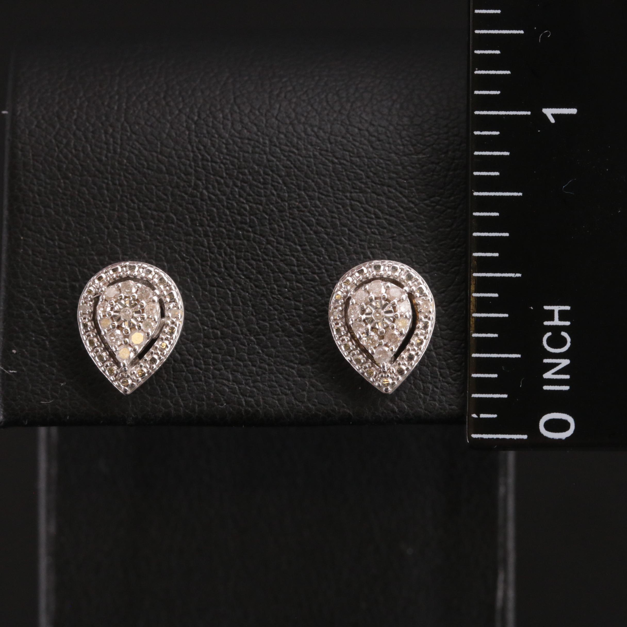 Sterling Diamond Teardrop Stud Earrings