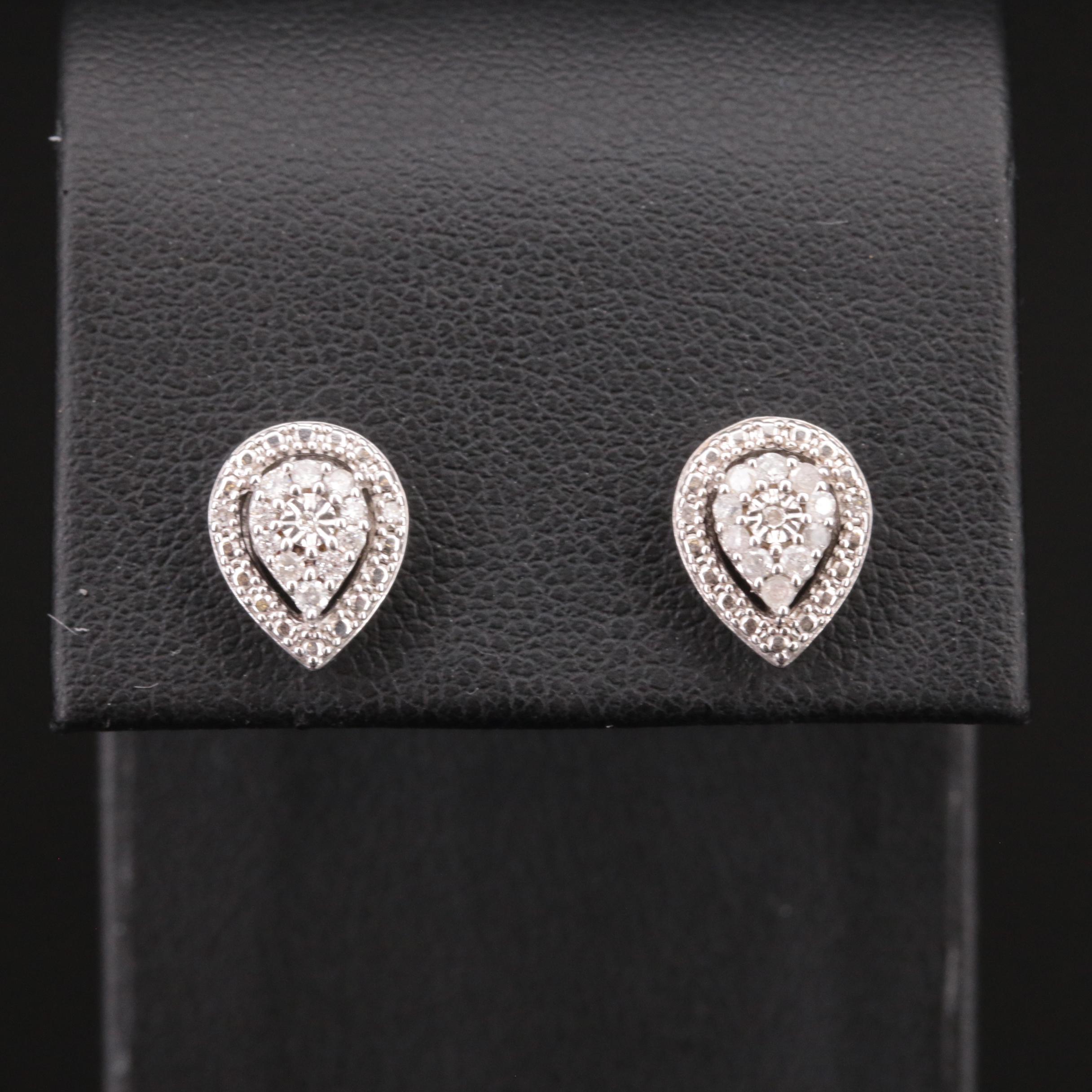 Sterling Diamond Teardrop Stud Earrings