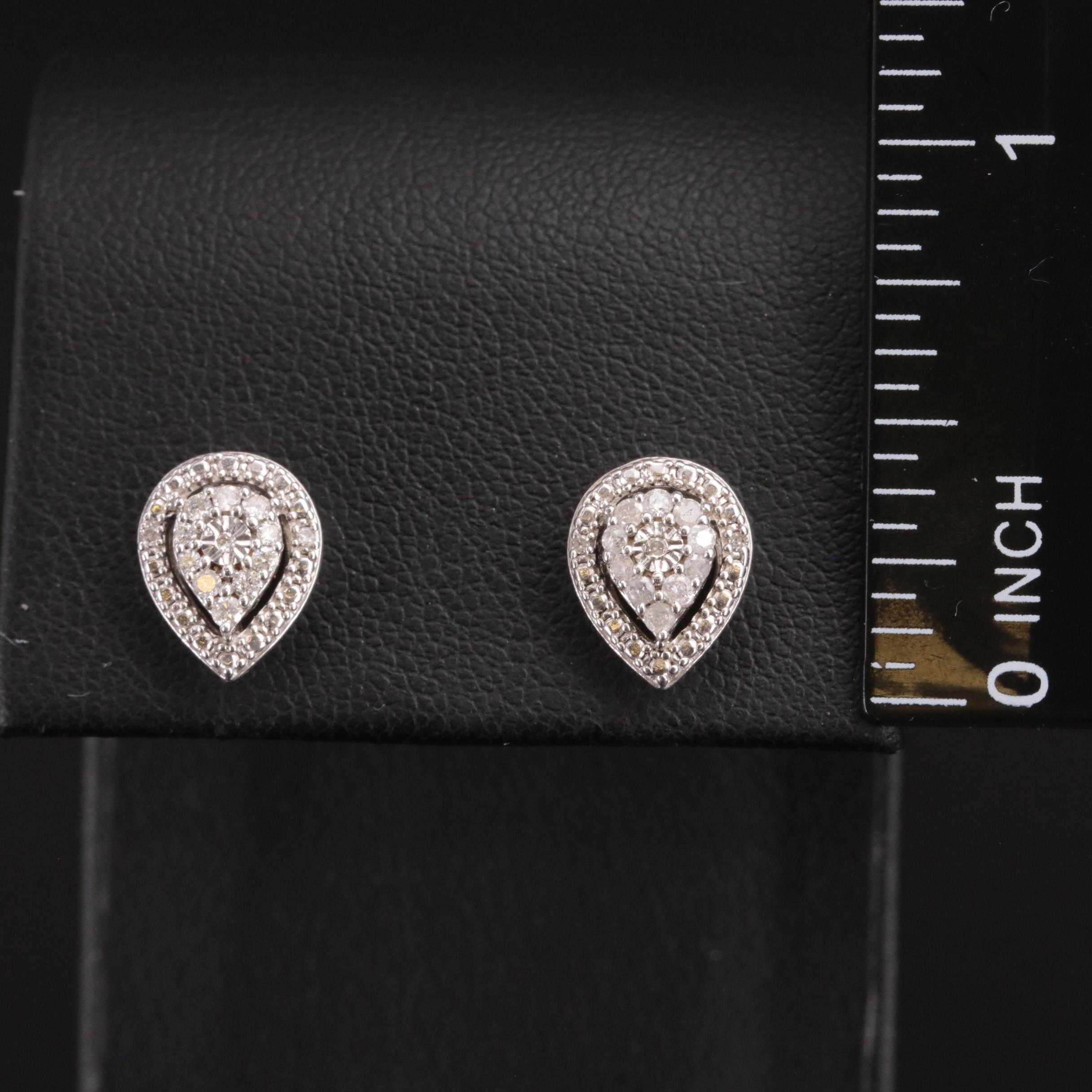Sterling Diamond Teardrop Stud Earrings