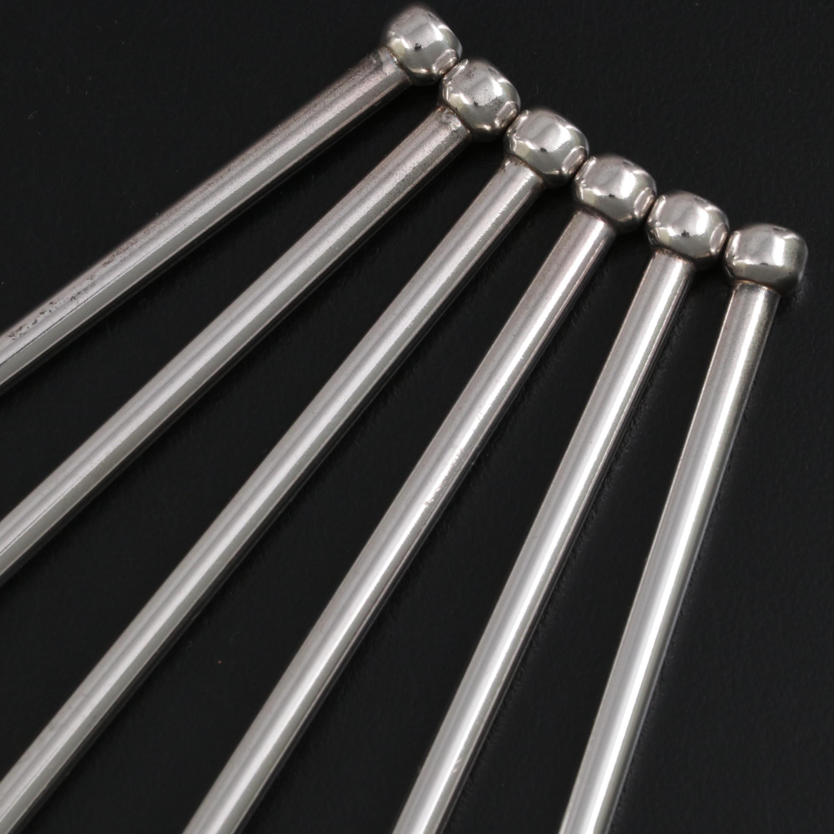 Set of Sterling Silver Shell Motif Iced Tea Straw Spoons