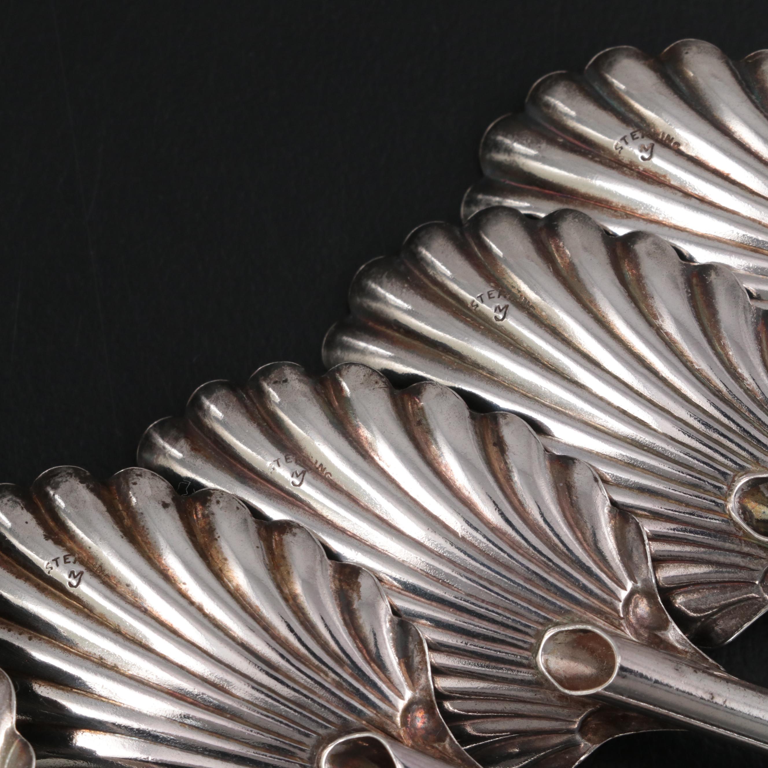 Set of Sterling Silver Shell Motif Iced Tea Straw Spoons