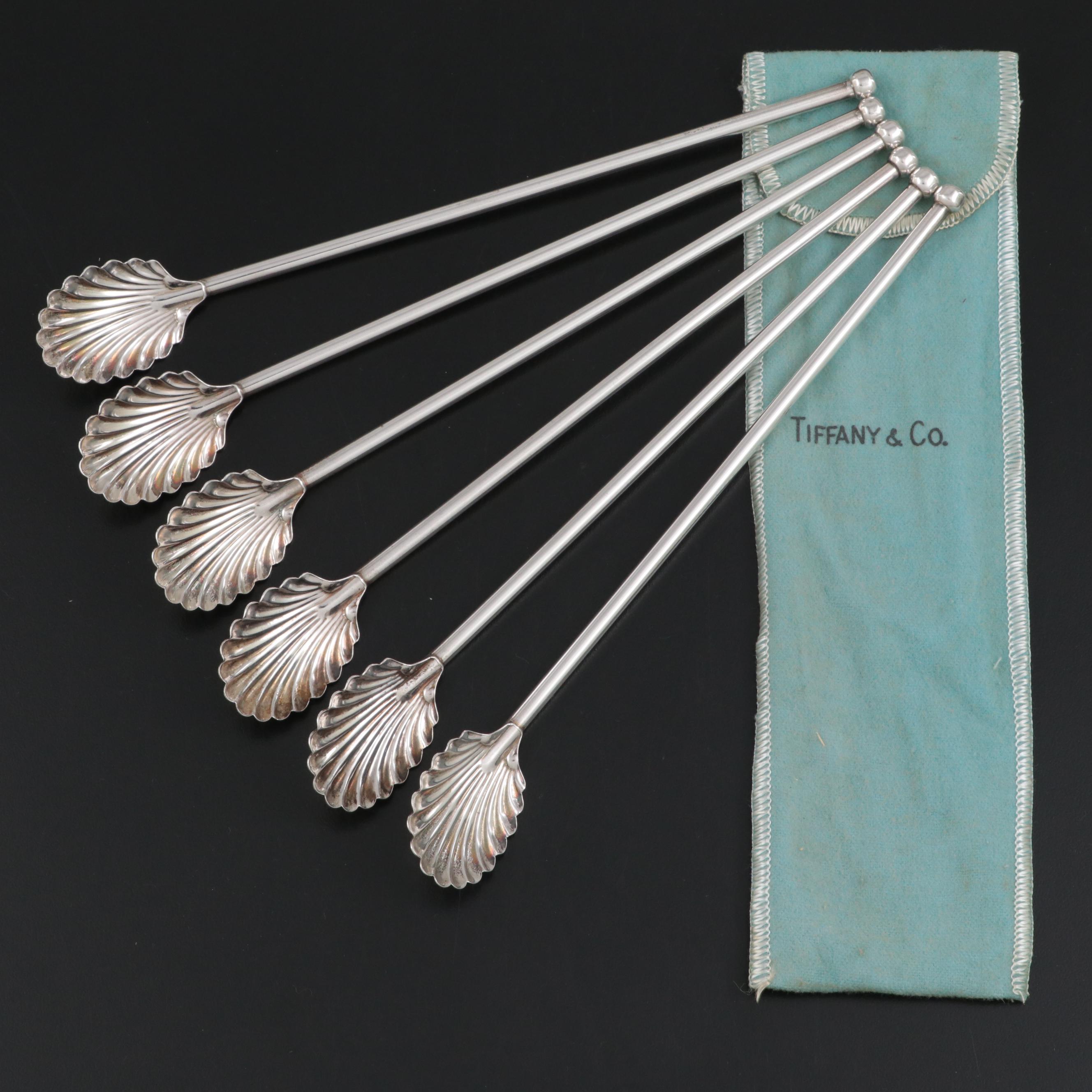 Set of Sterling Silver Shell Motif Iced Tea Straw Spoons
