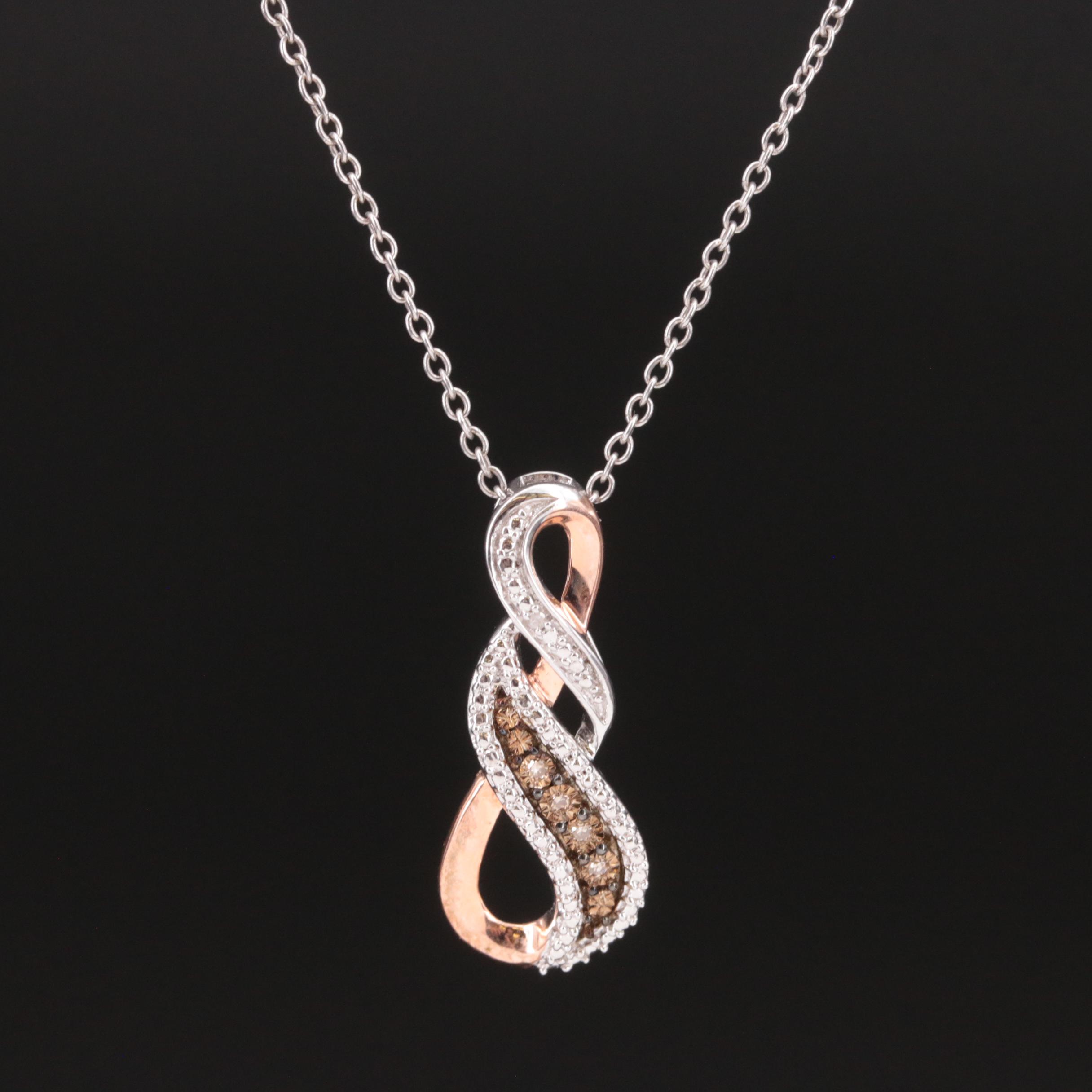 Sterling Diamond Twist Pendant Necklace