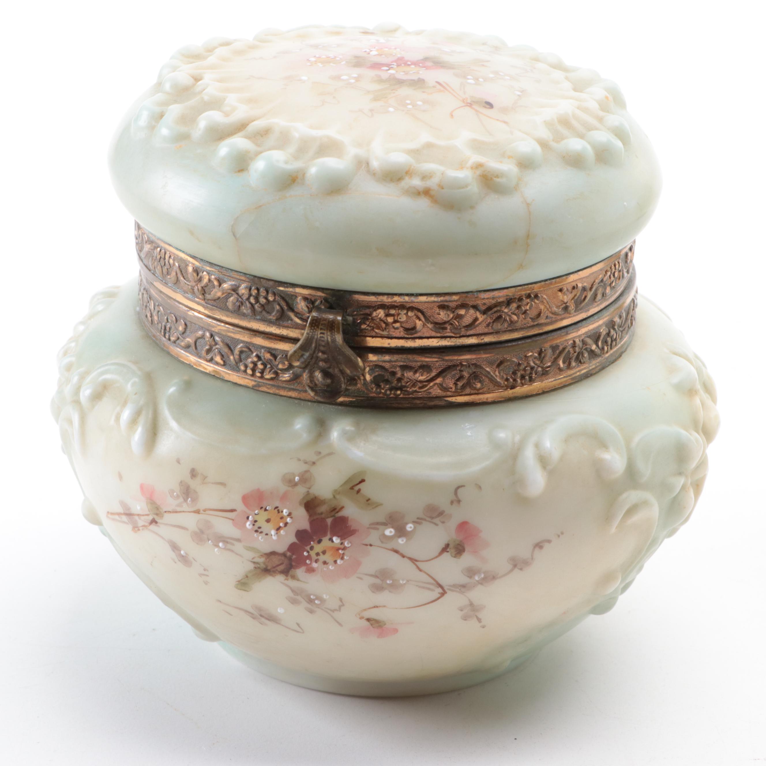 Wavecrest C.F. Monroe and Other Victorian Style Satin Glass Vanity Trinket Boxes