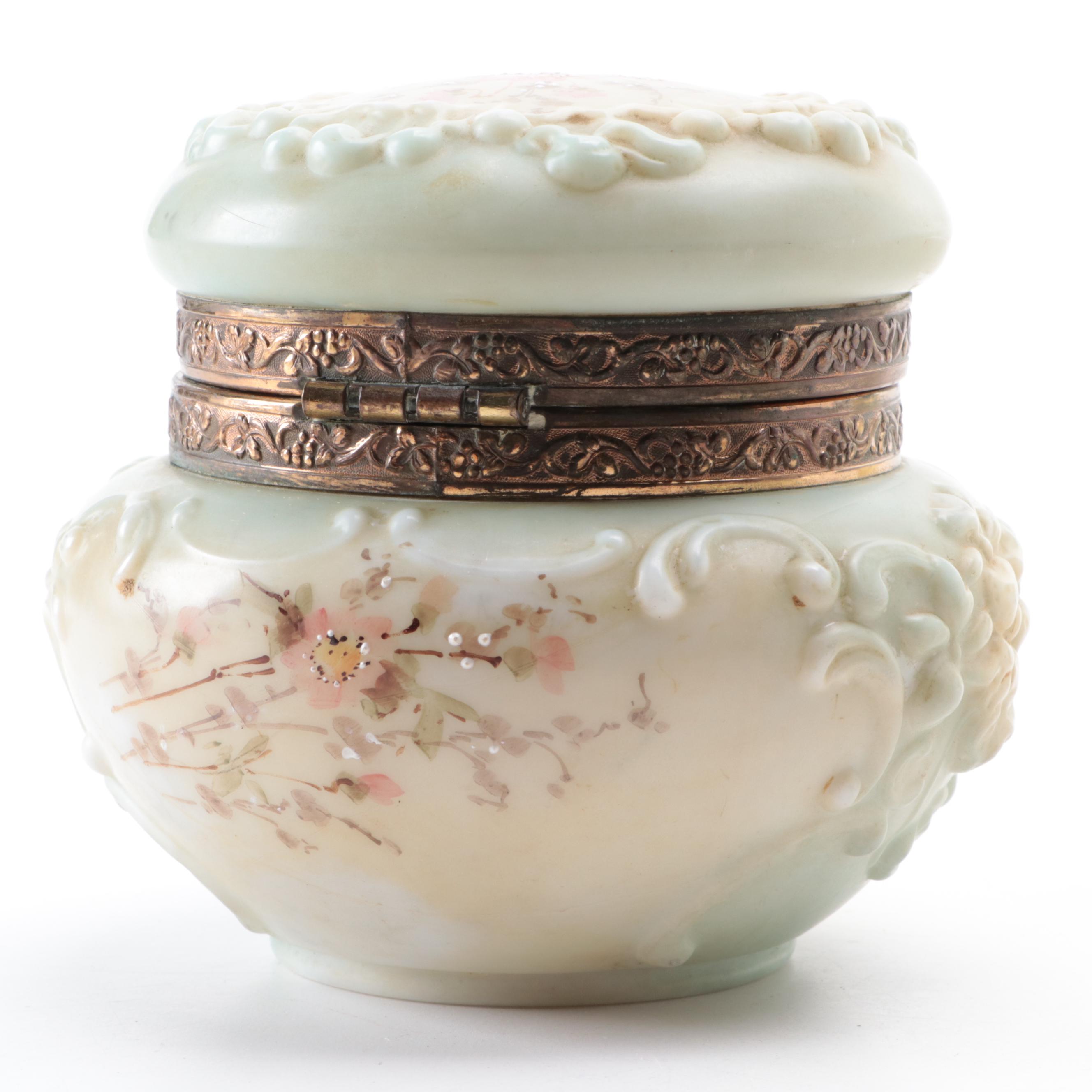 Wavecrest C.F. Monroe and Other Victorian Style Satin Glass Vanity Trinket Boxes