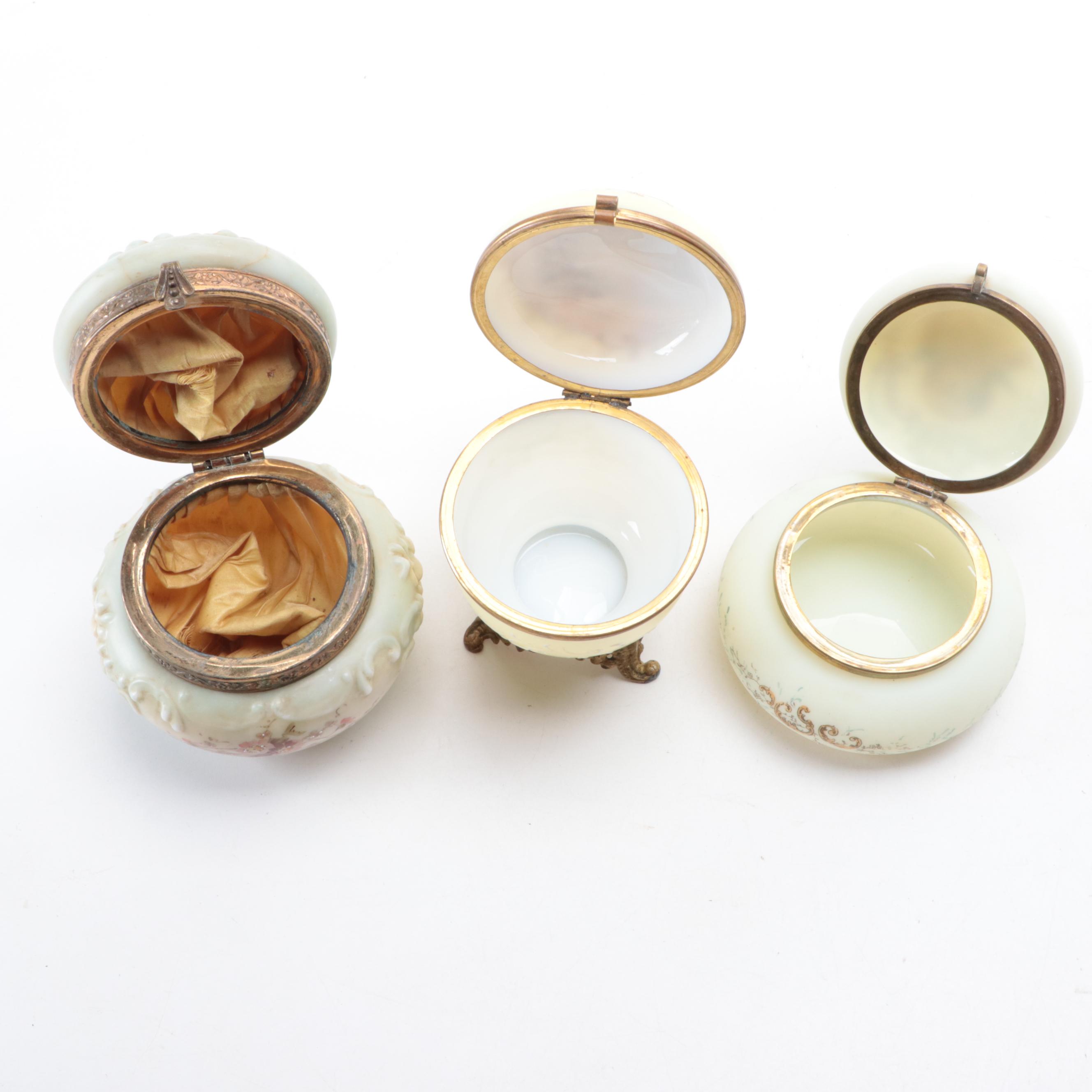 Wavecrest C.F. Monroe and Other Victorian Style Satin Glass Vanity Trinket Boxes