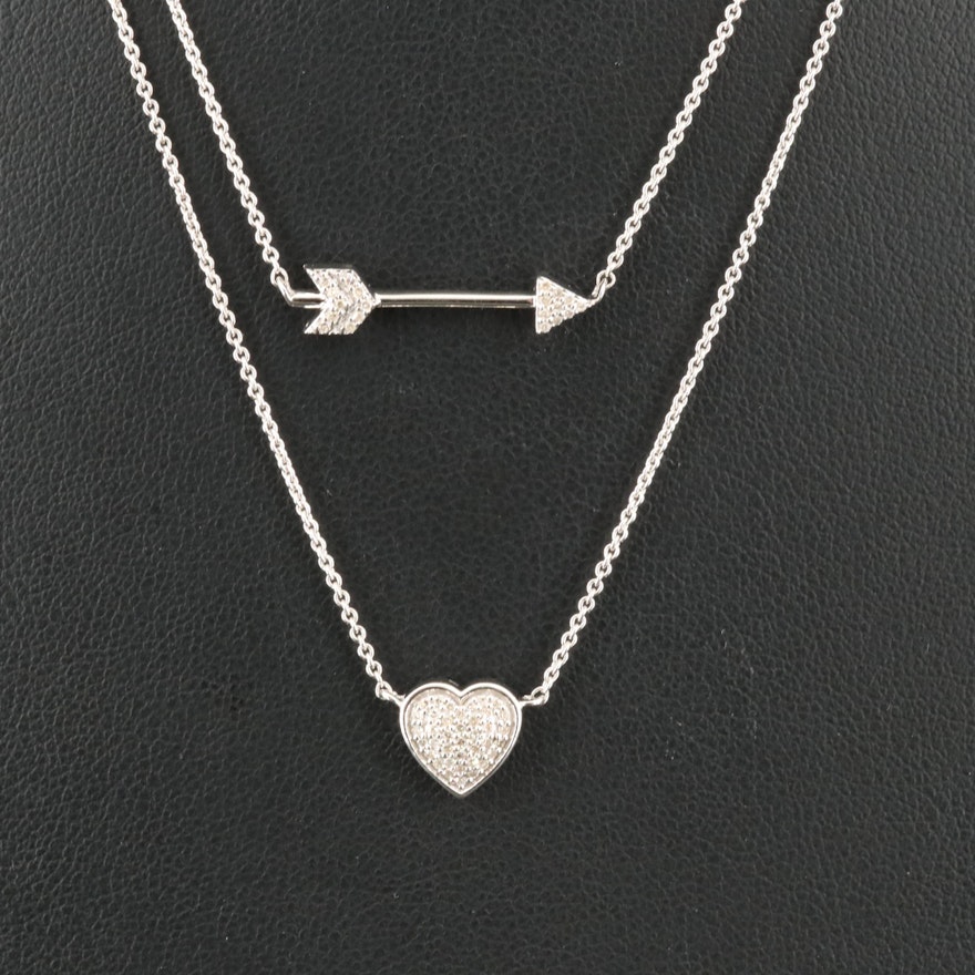 Sterling Diamond Arrow and Heart Necklace