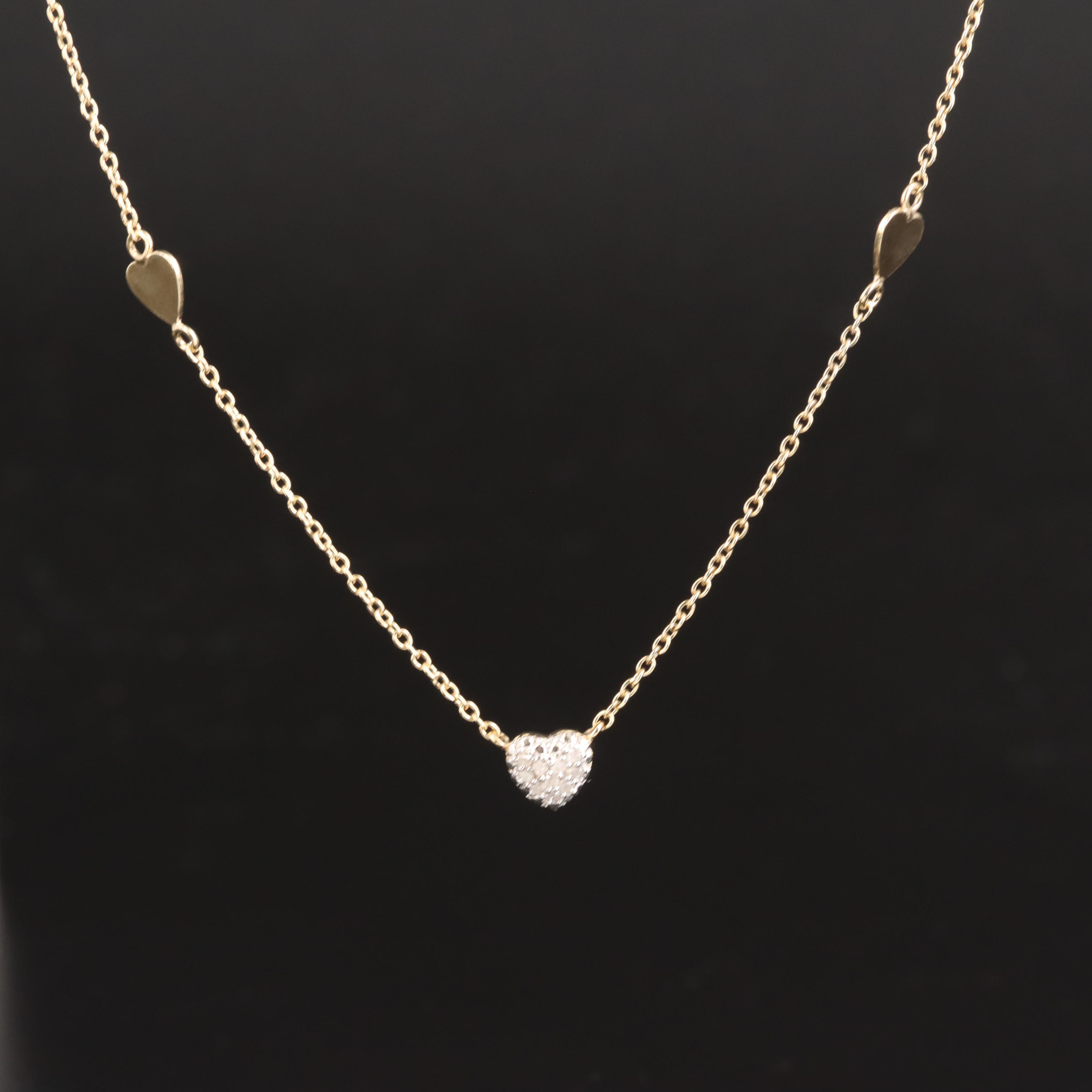 Sterling Diamond Heart Station Necklace