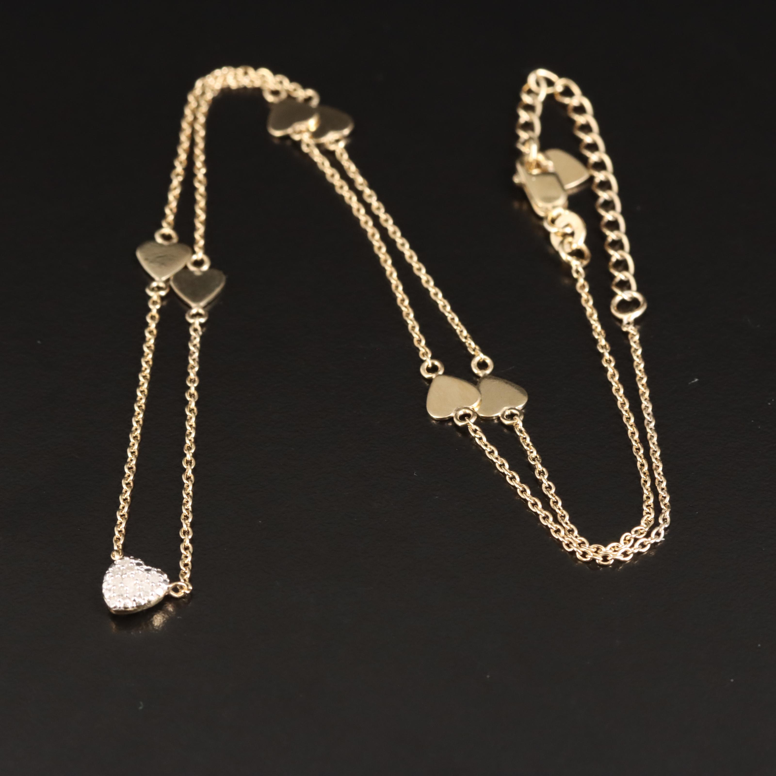 Sterling Diamond Heart Station Necklace