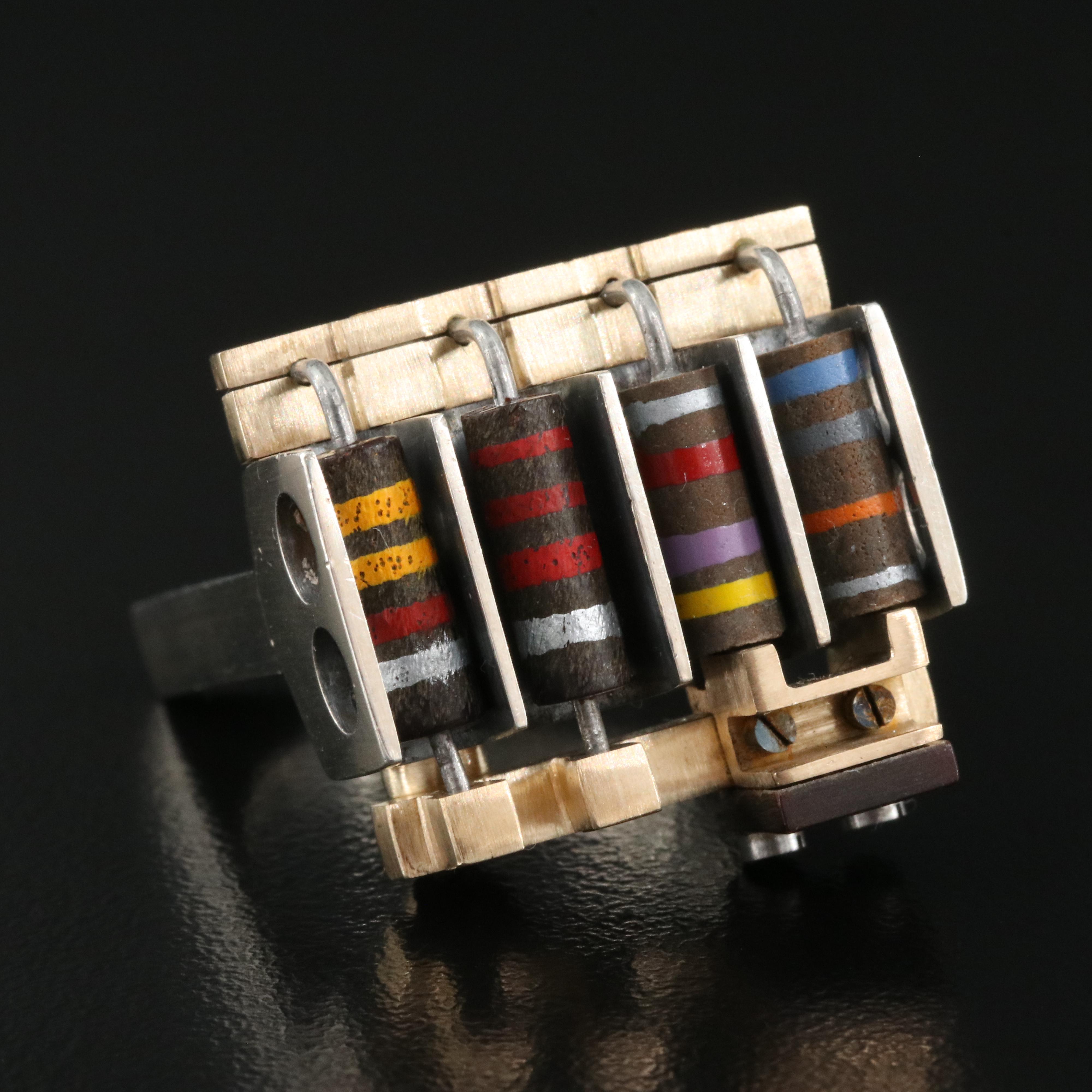 Modernist Signed Sterling Transistor Ring