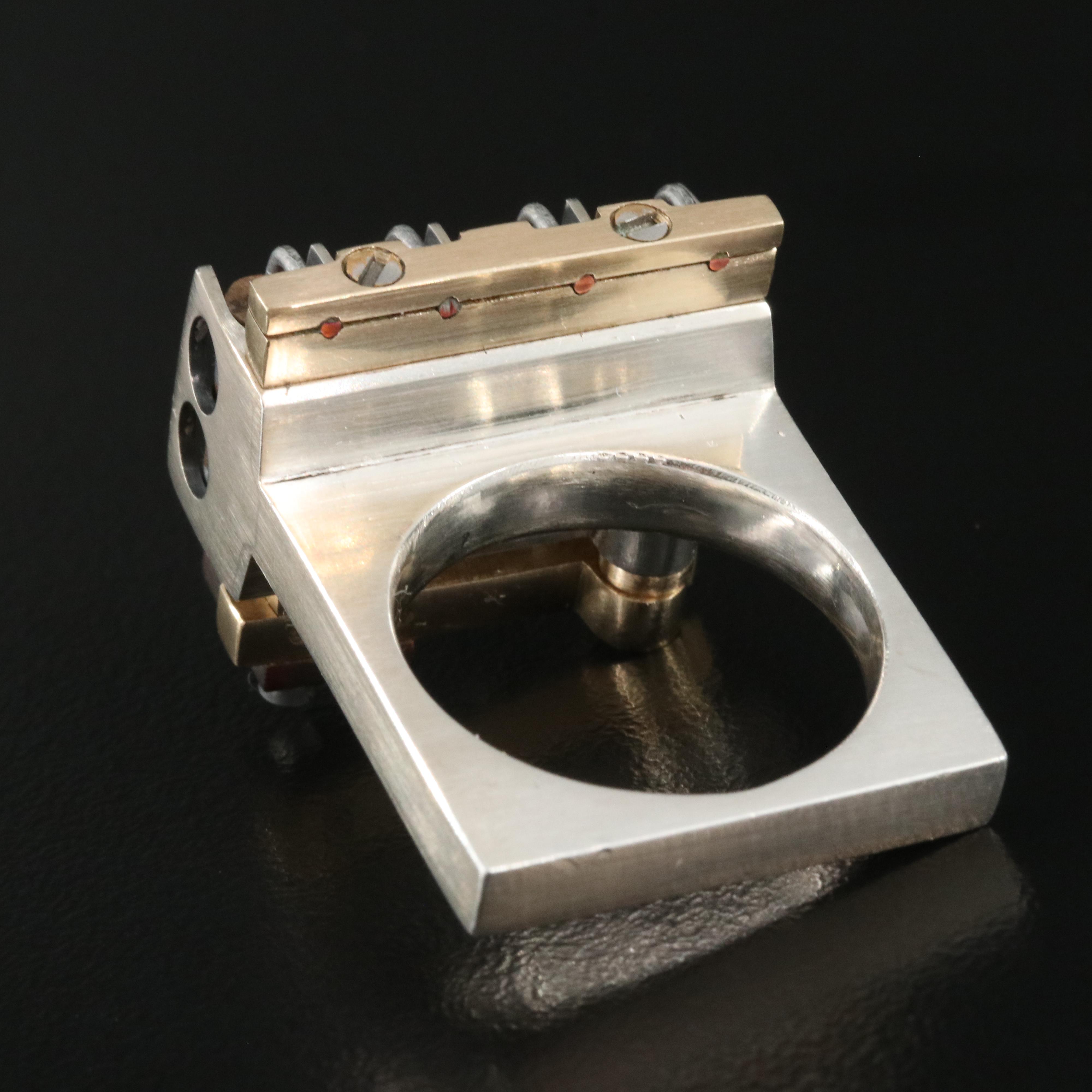 Modernist Signed Sterling Transistor Ring