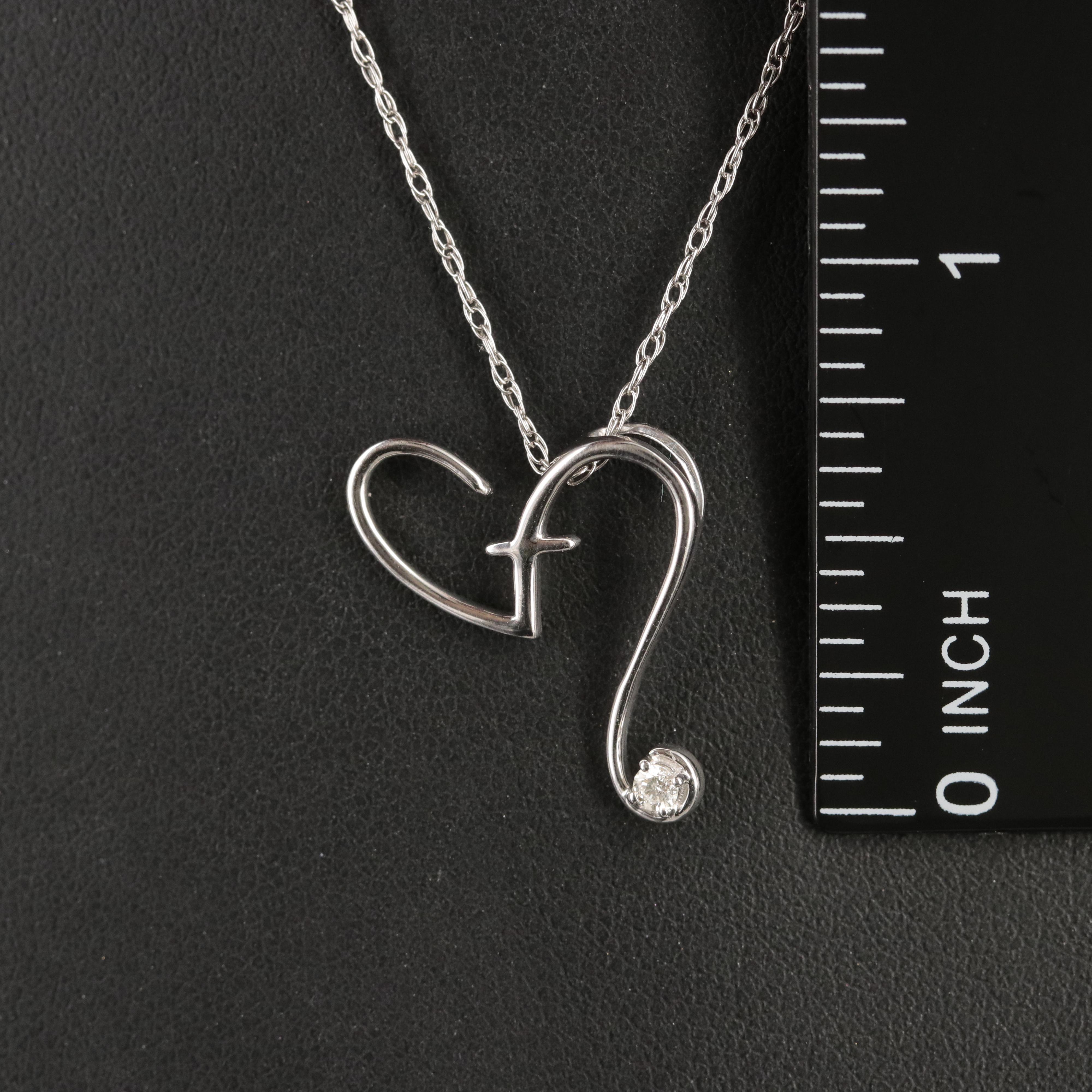 Sterling Diamond Heart and Cross Pendant Necklace