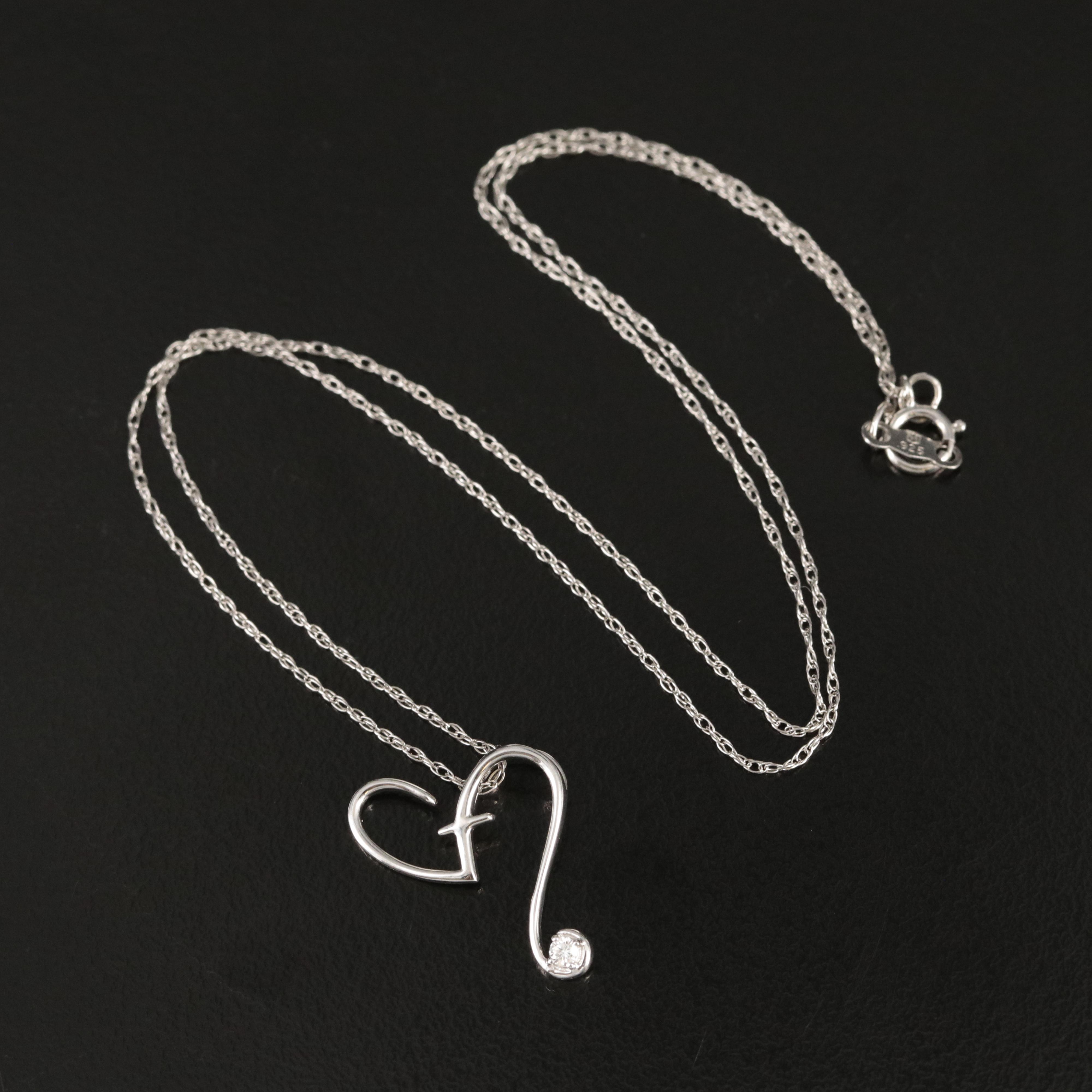 Sterling Diamond Heart and Cross Pendant Necklace