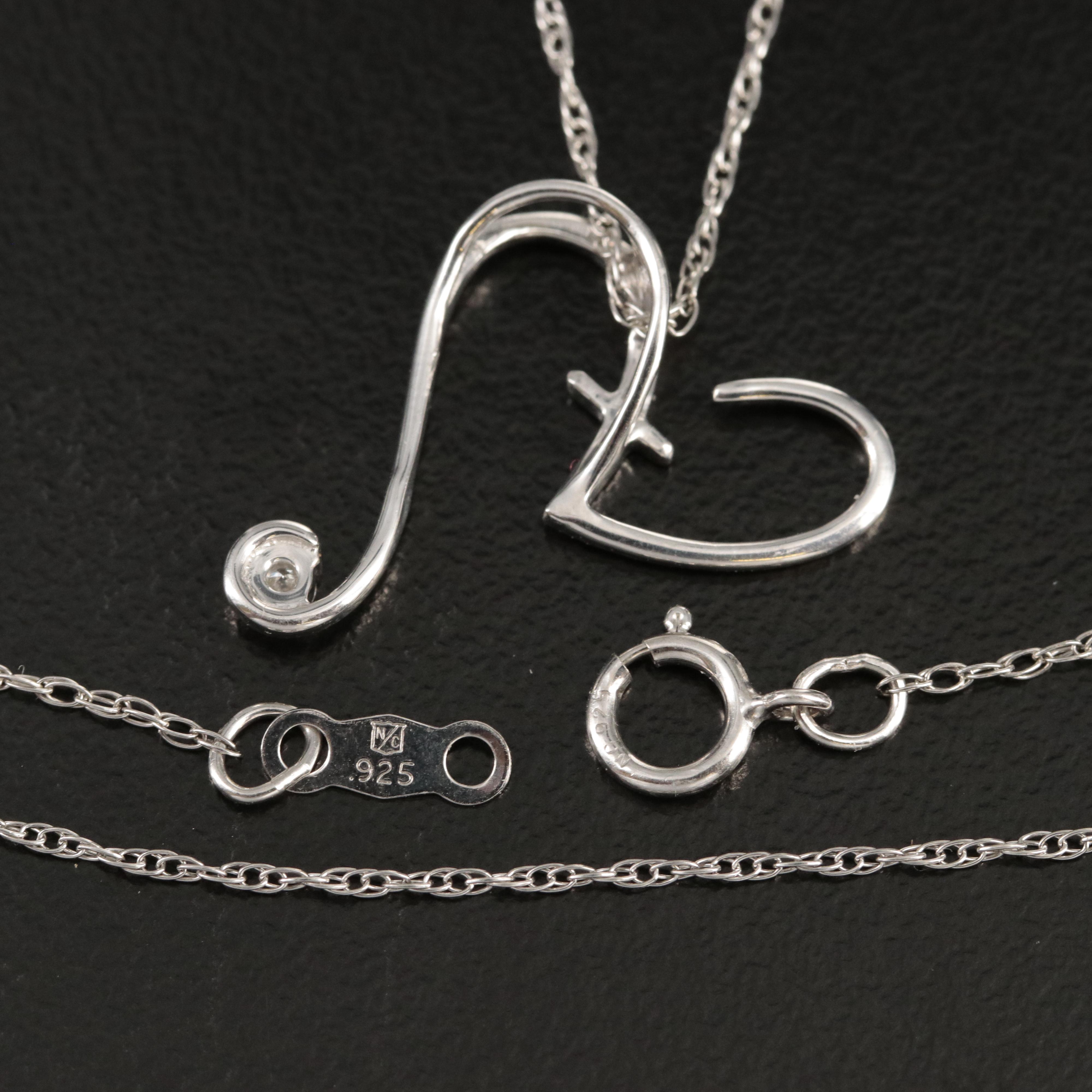 Sterling Diamond Heart and Cross Pendant Necklace