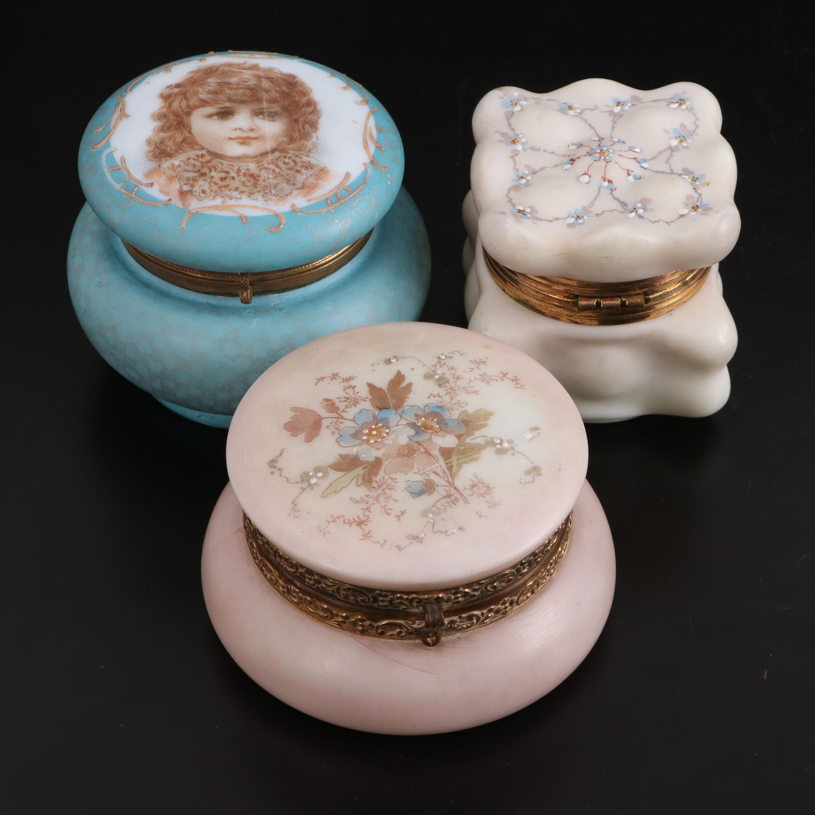 Wavecrest Vanity Box with Other Victorian Style Satin Glass Vanity Boxes