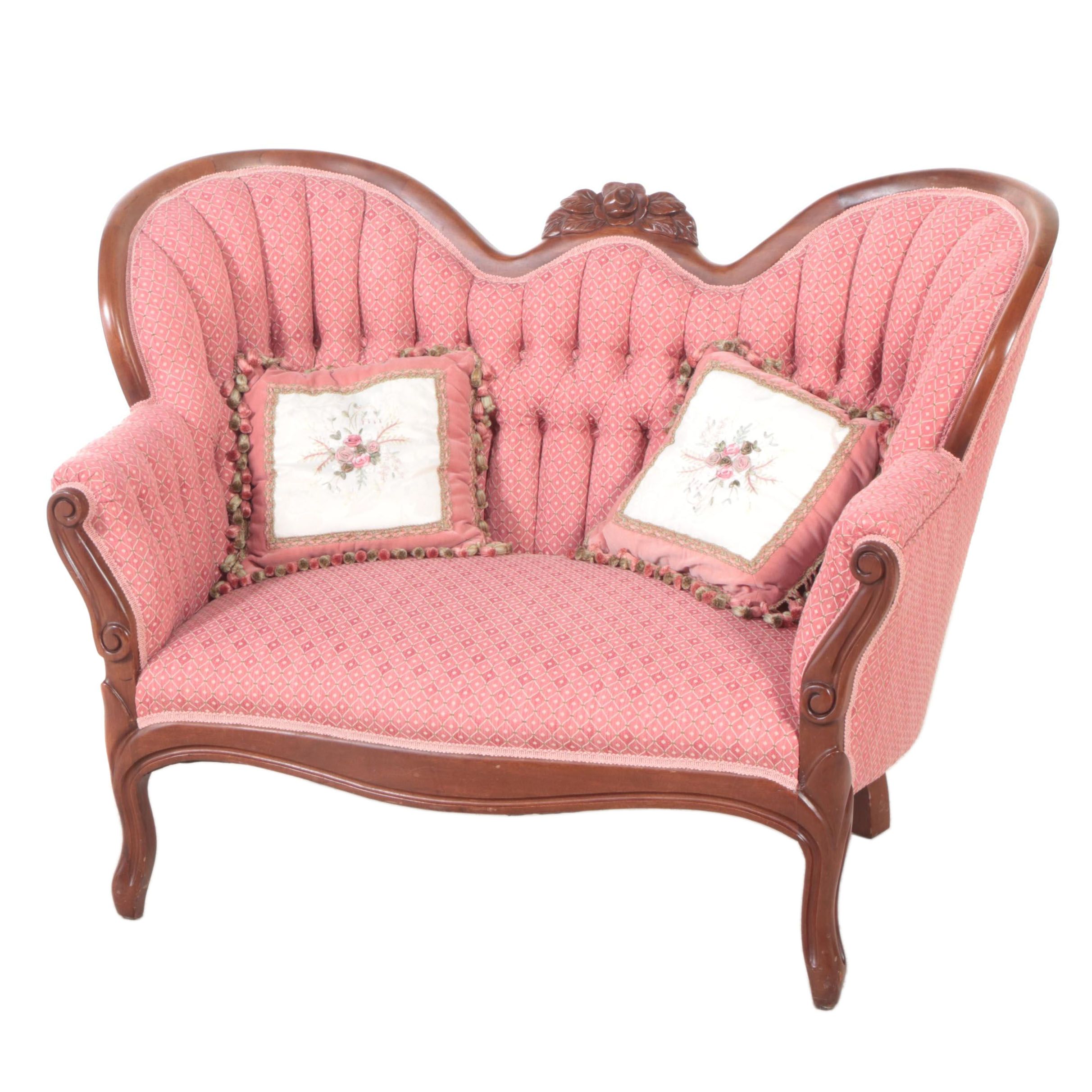Rococo Revival Style Mahogany and Buttoned-Down Loveseat, 20th Century