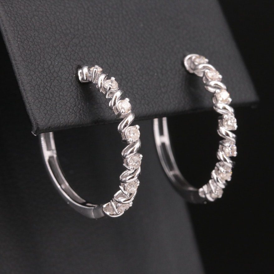 Sterling Diamond Hoop Earrings