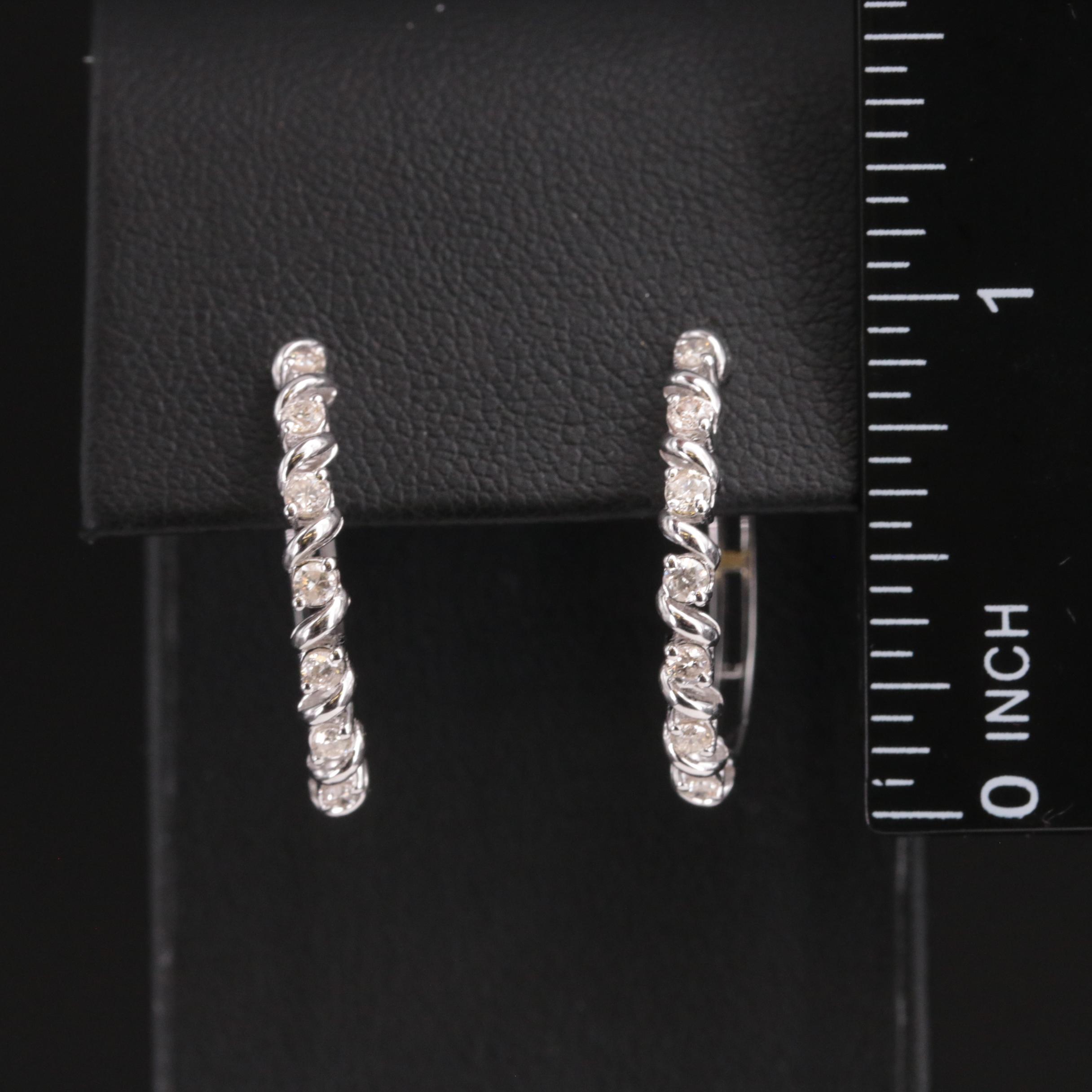 Sterling Diamond Hoop Earrings
