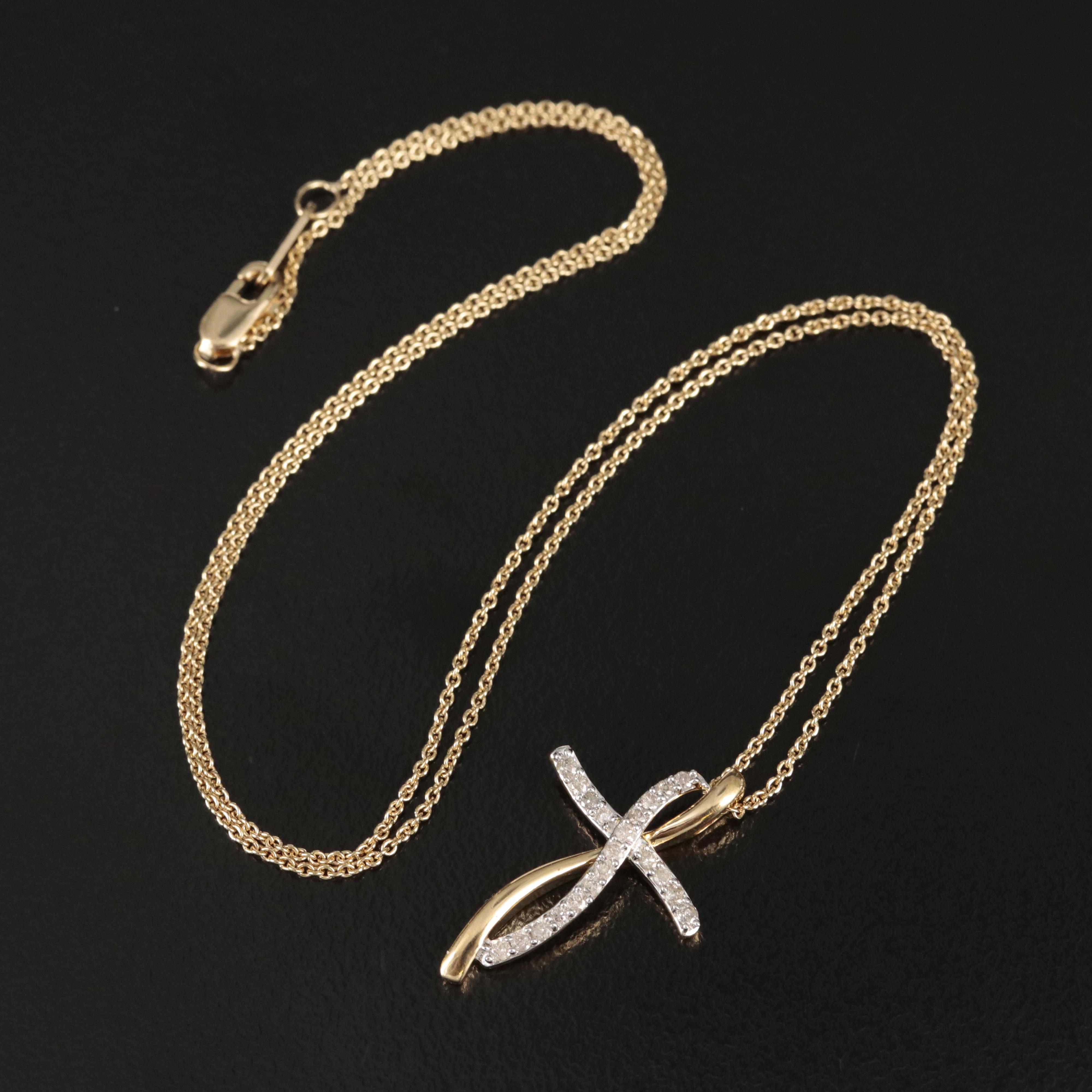 Sterling Diamond Cross Pendant Necklace