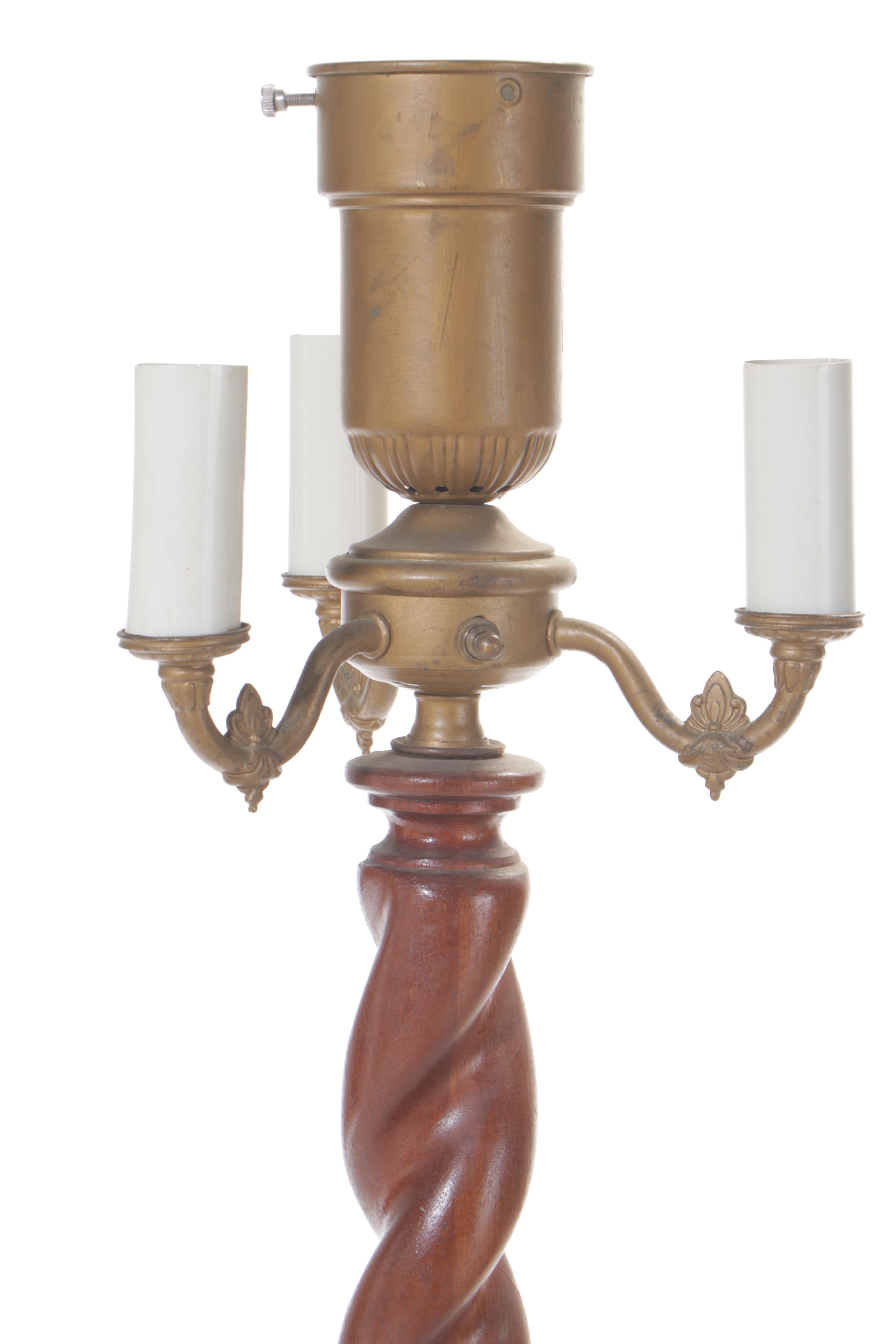 Mahogany Barley Twist Four-Light Torchiere Floor Lamp, Early 20th Century