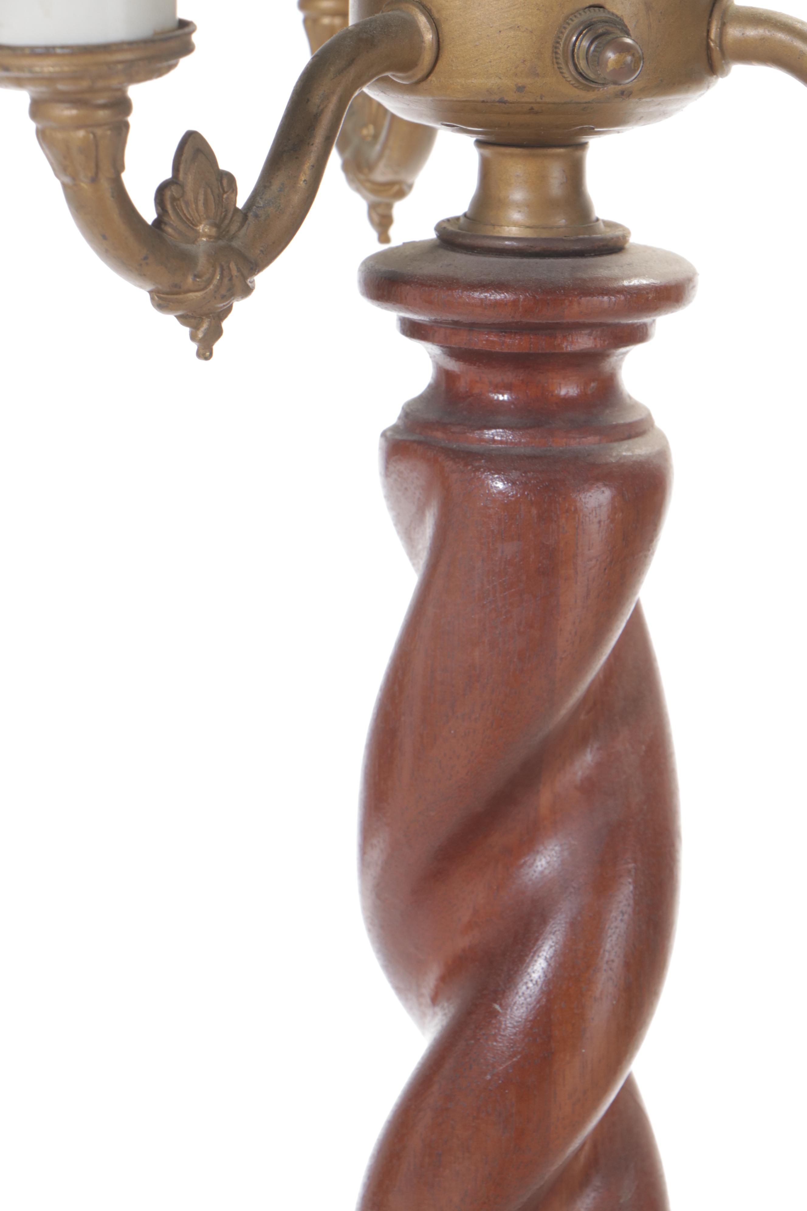Mahogany Barley Twist Four-Light Torchiere Floor Lamp, Early 20th Century