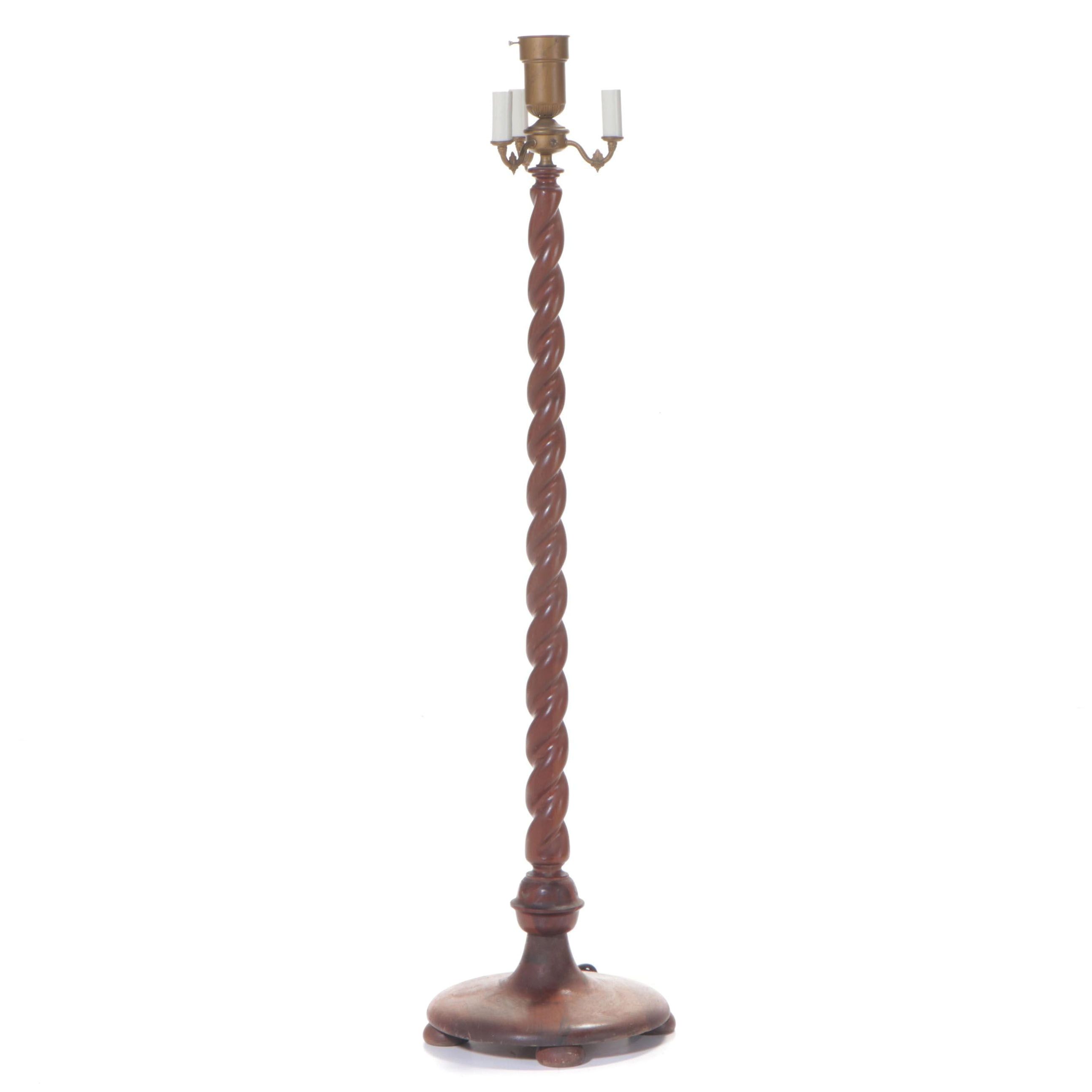 Mahogany Barley Twist Four-Light Torchiere Floor Lamp, Early 20th Century