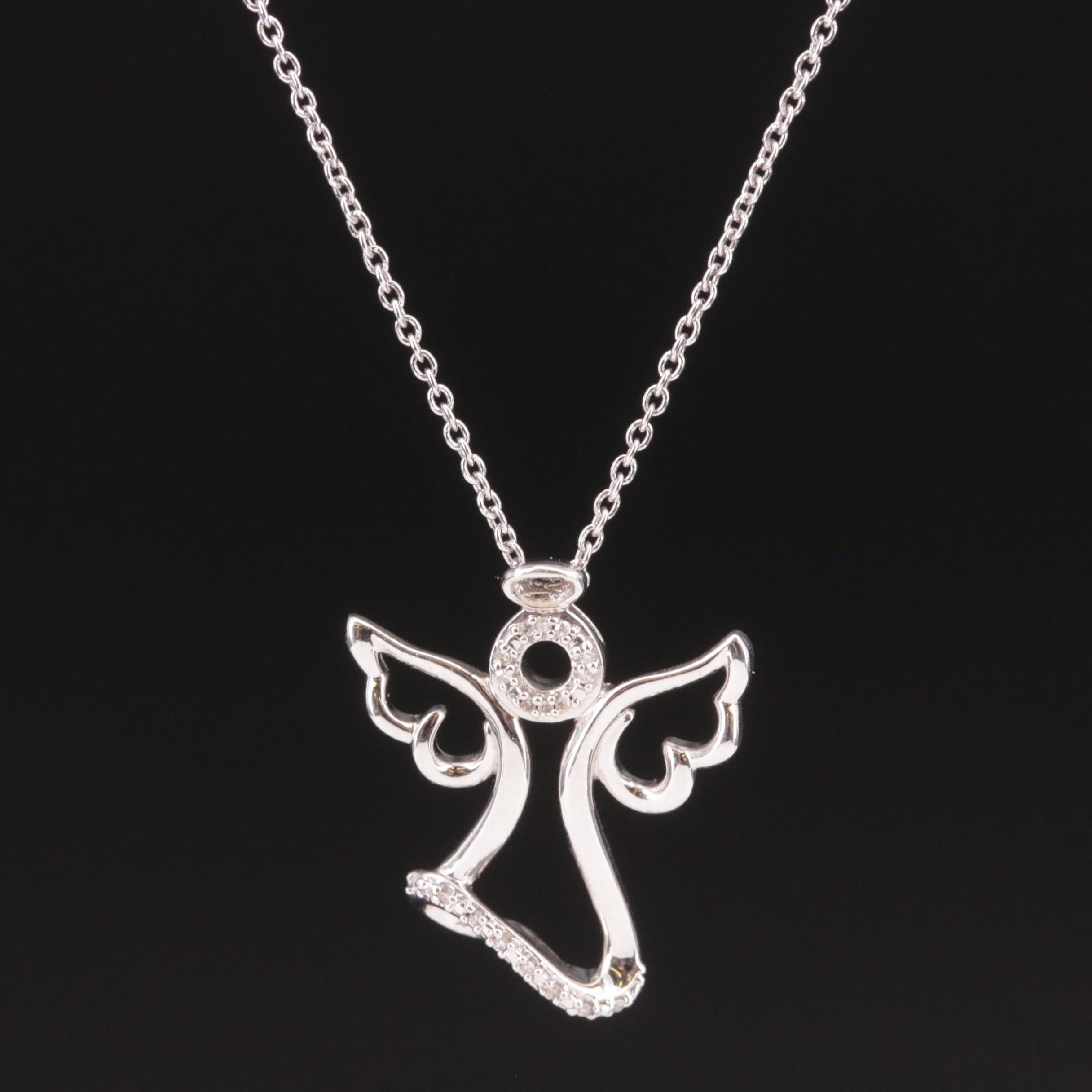 Sterling Diamond Angel Pendant Necklace