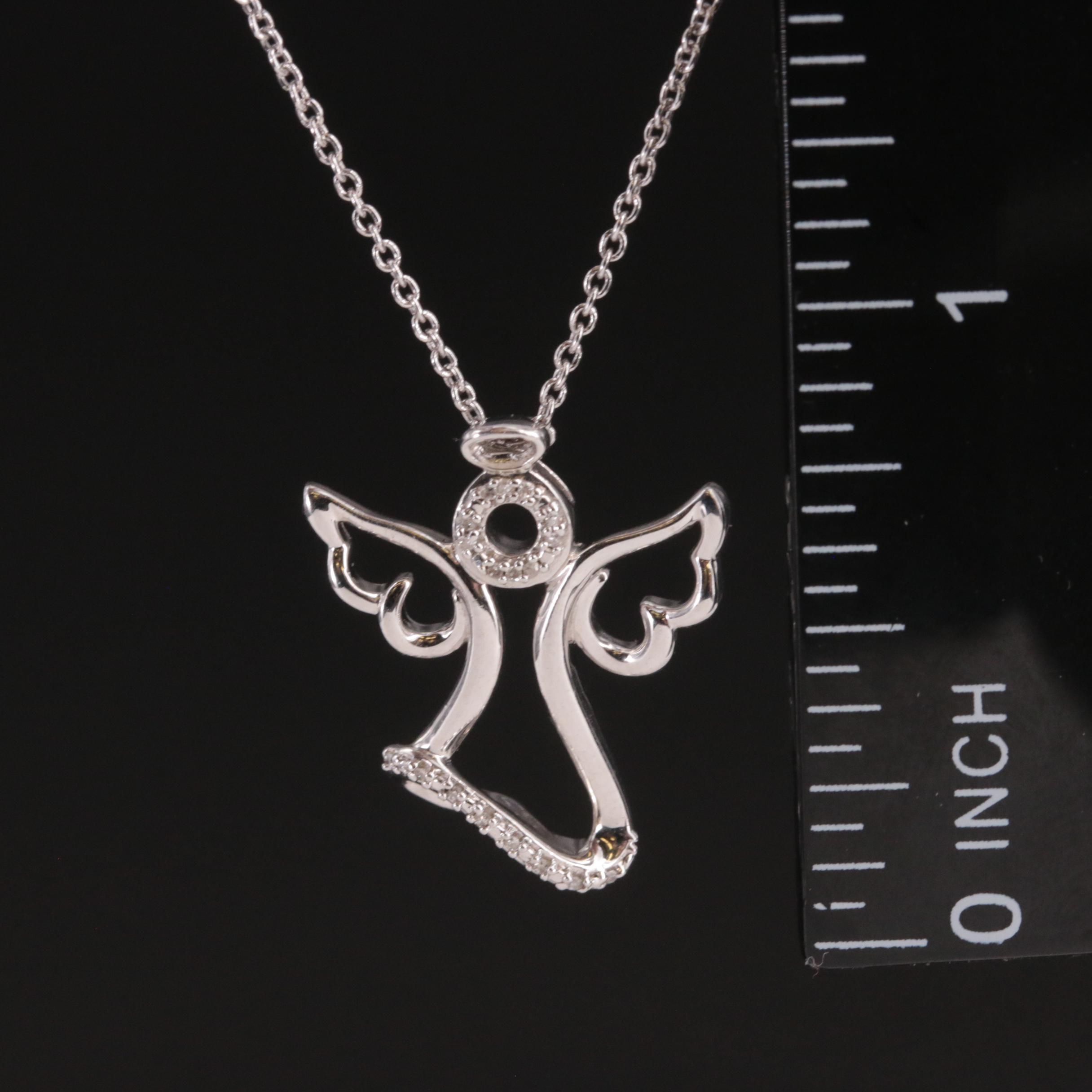 Sterling Diamond Angel Pendant Necklace