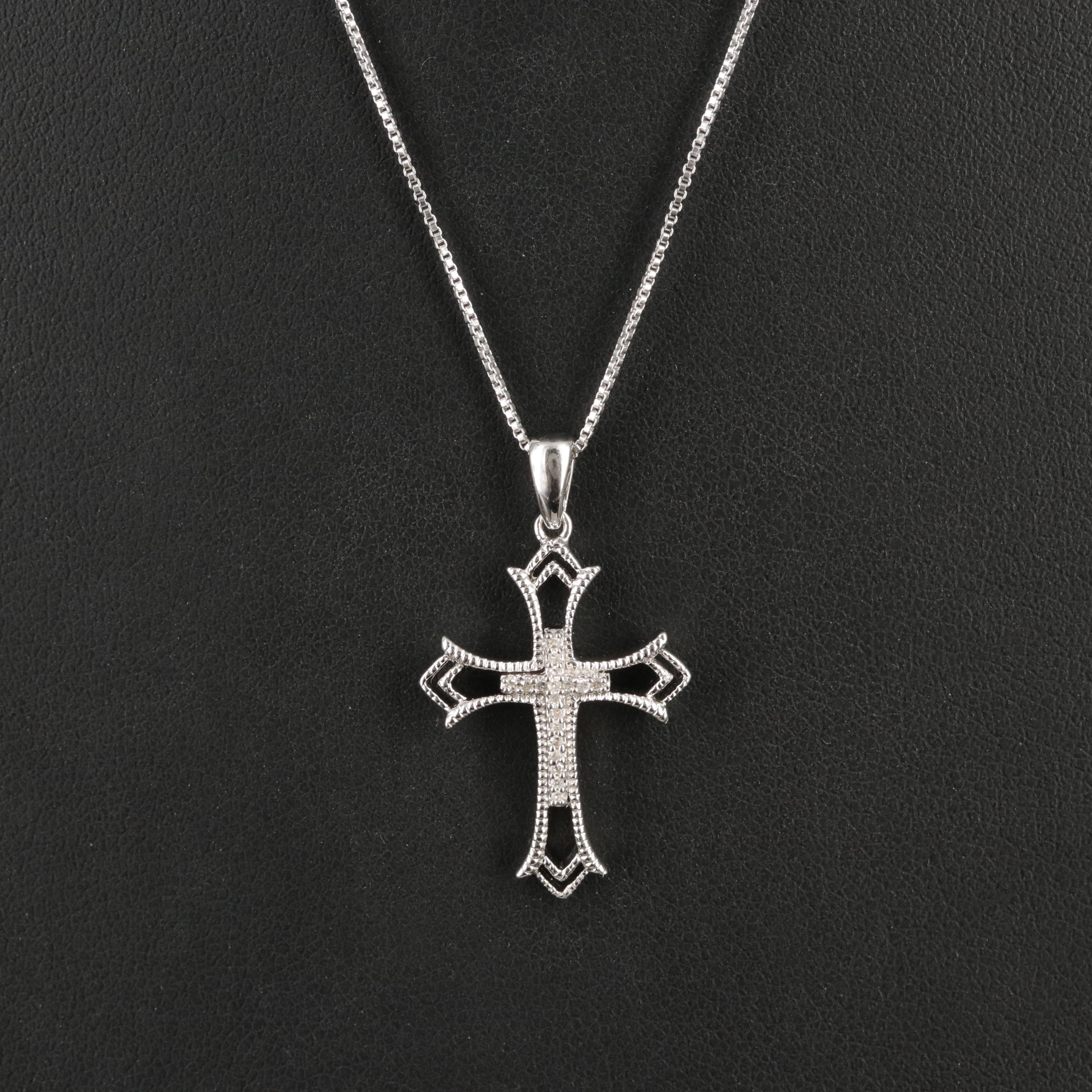 Sterling Diamond Cross Pendant Necklace