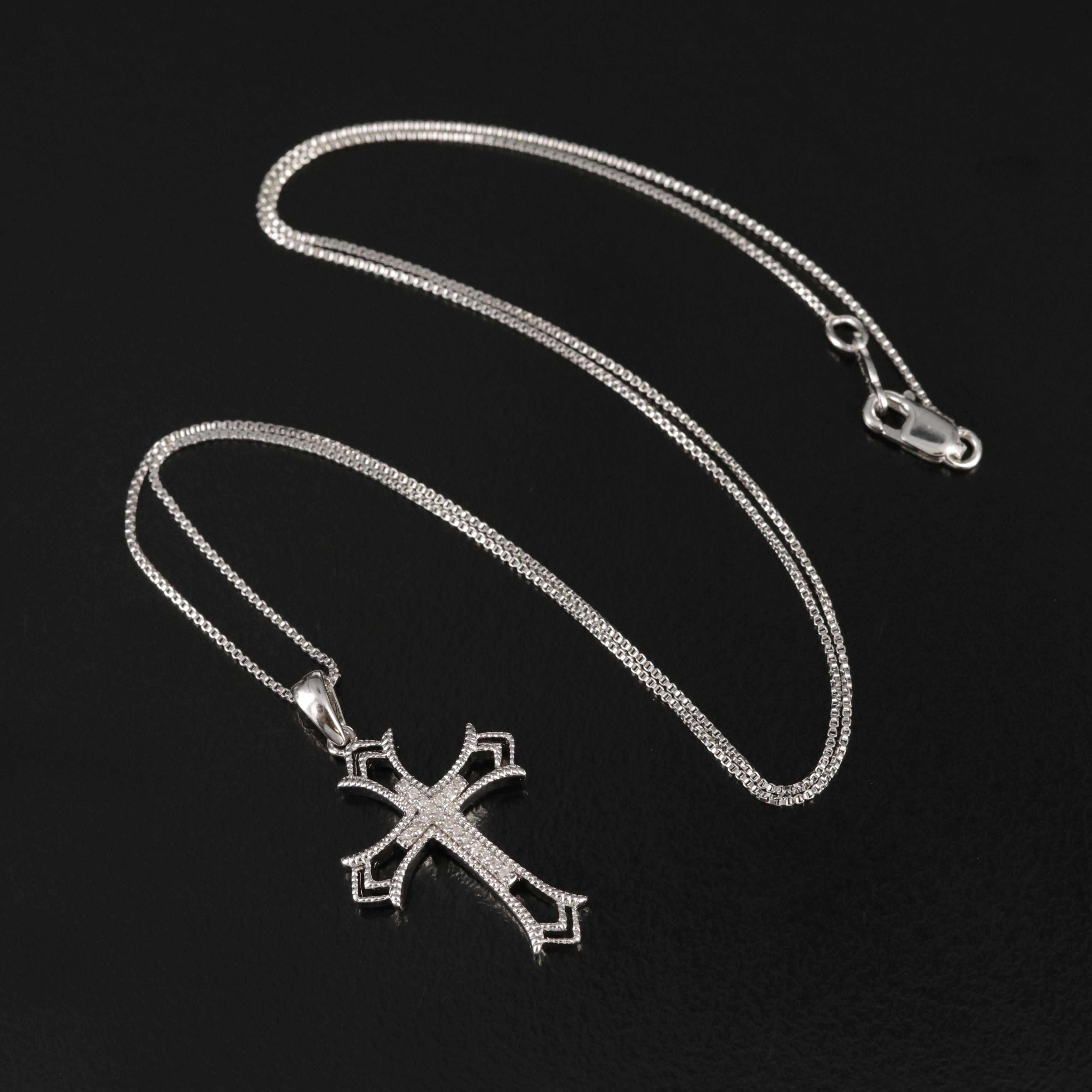 Sterling Diamond Cross Pendant Necklace