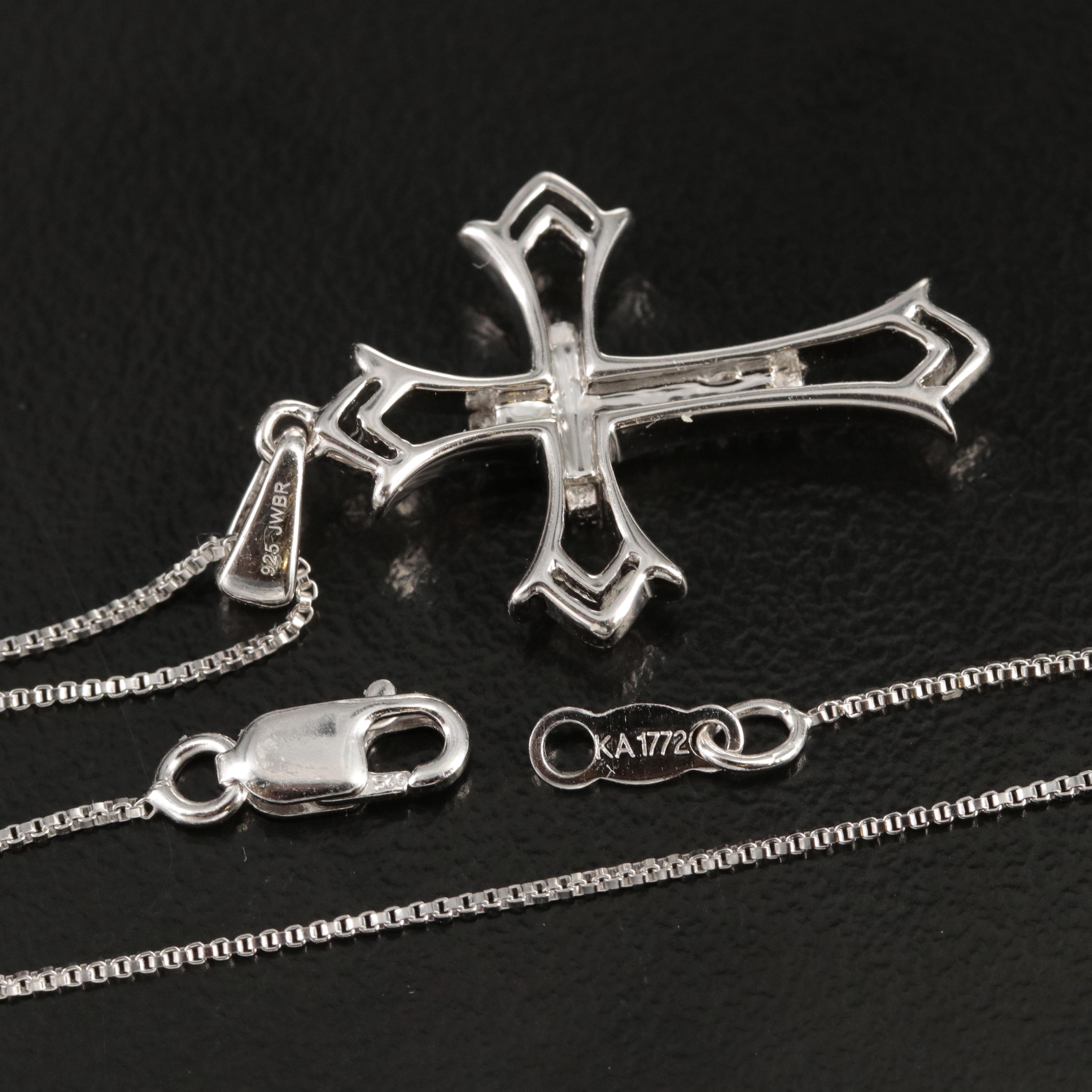 Sterling Diamond Cross Pendant Necklace
