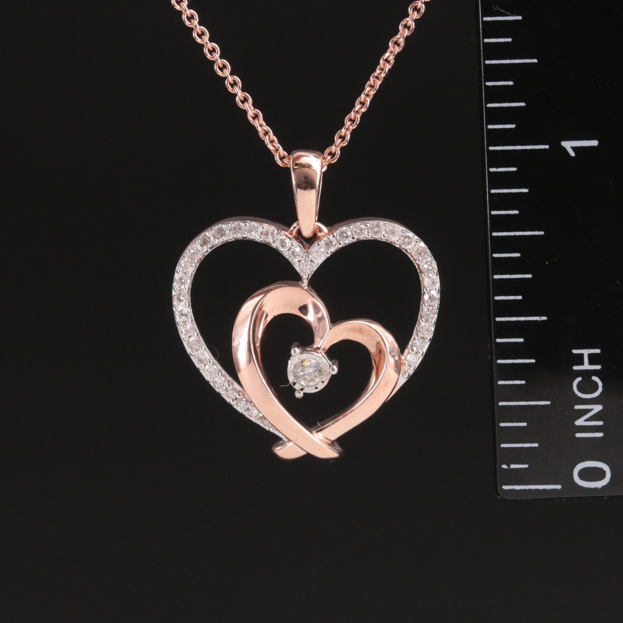 Sterling Diamond Double Heart Pendant Necklace