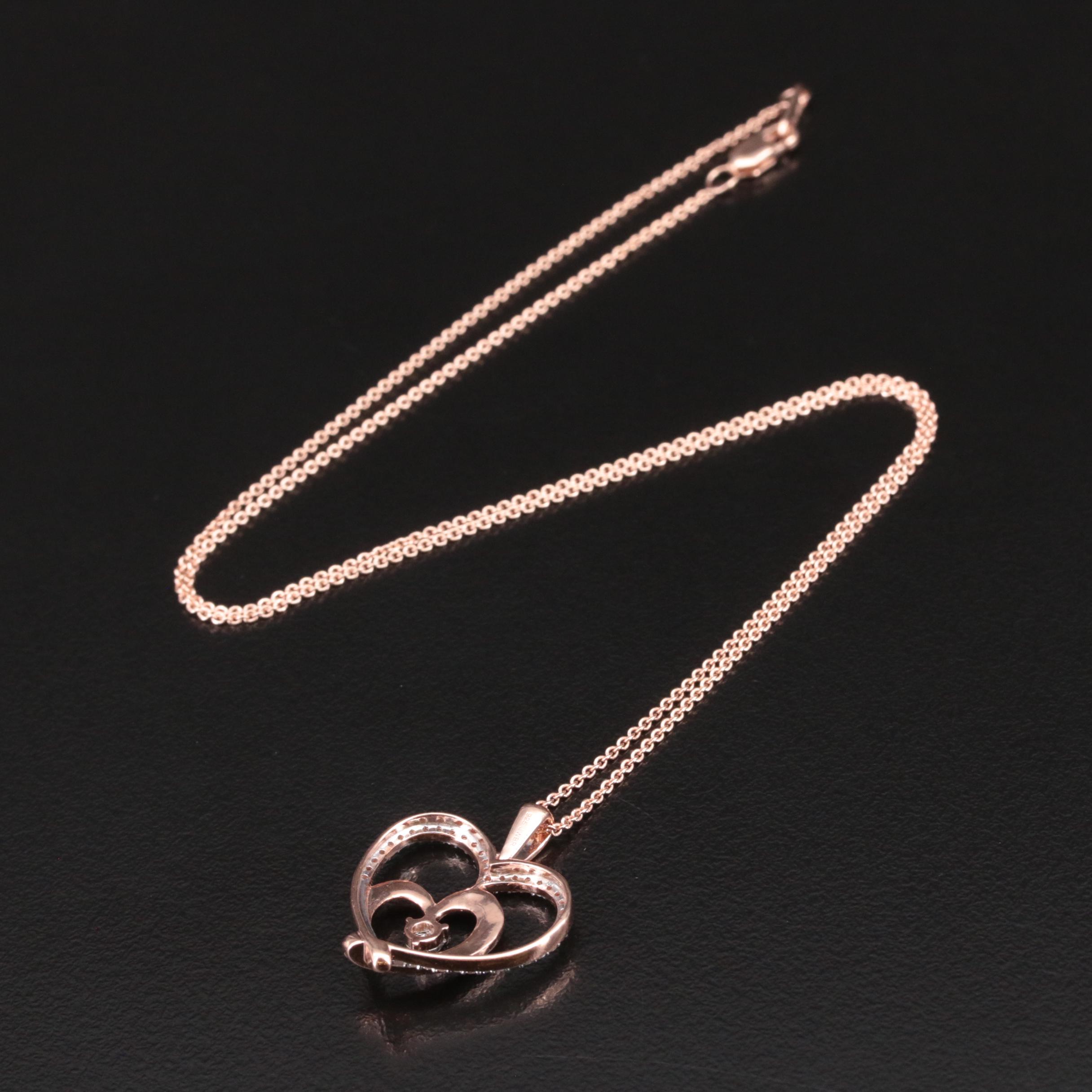 Sterling Diamond Double Heart Pendant Necklace