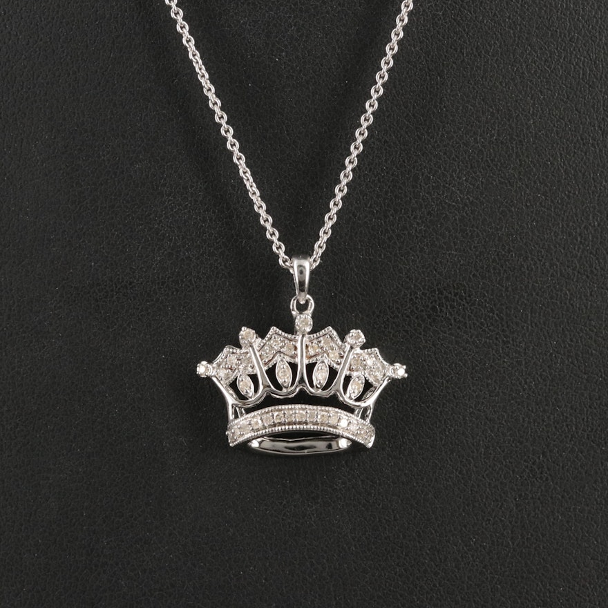 Sterling Diamond Crown Pendant Necklace