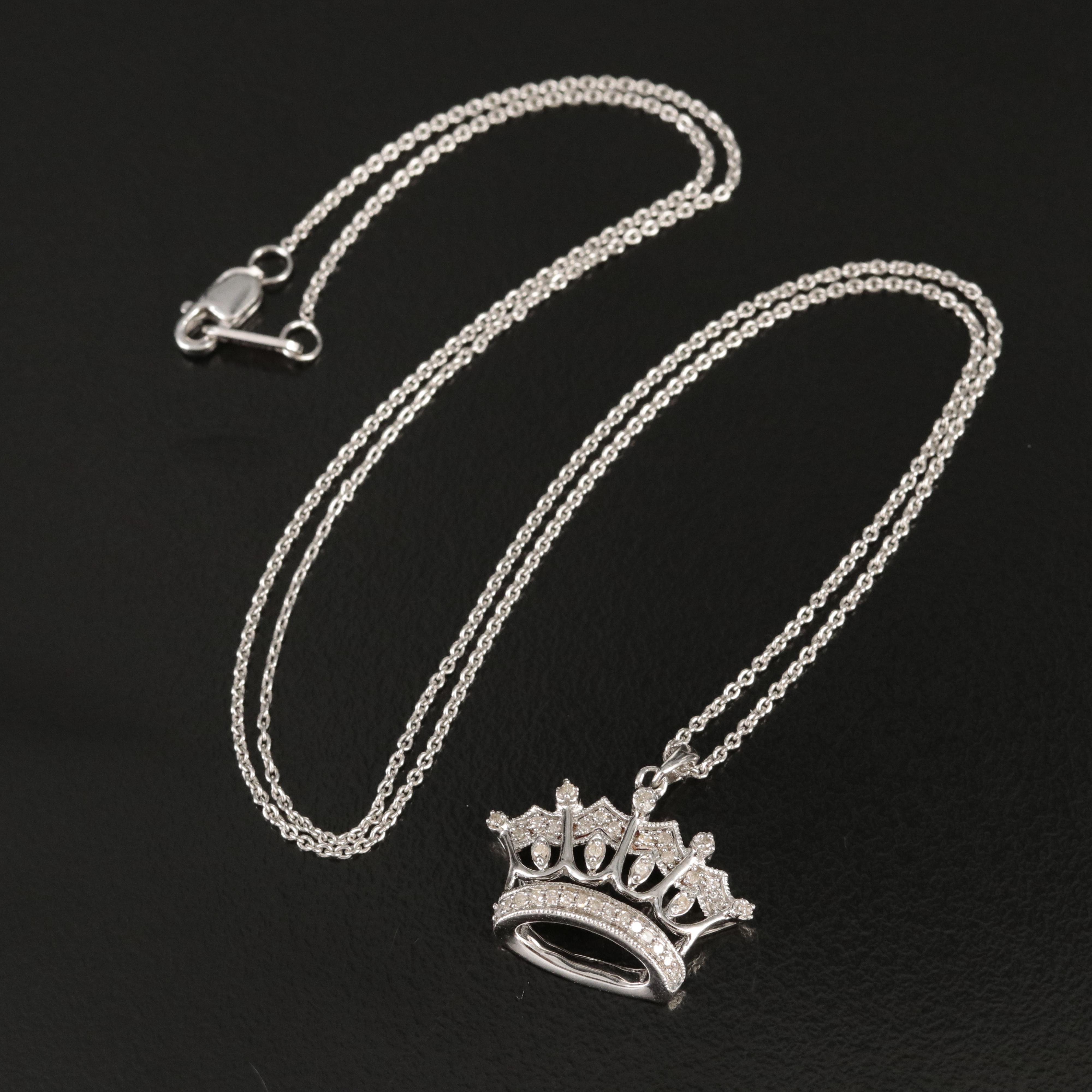 Sterling Diamond Crown Pendant Necklace