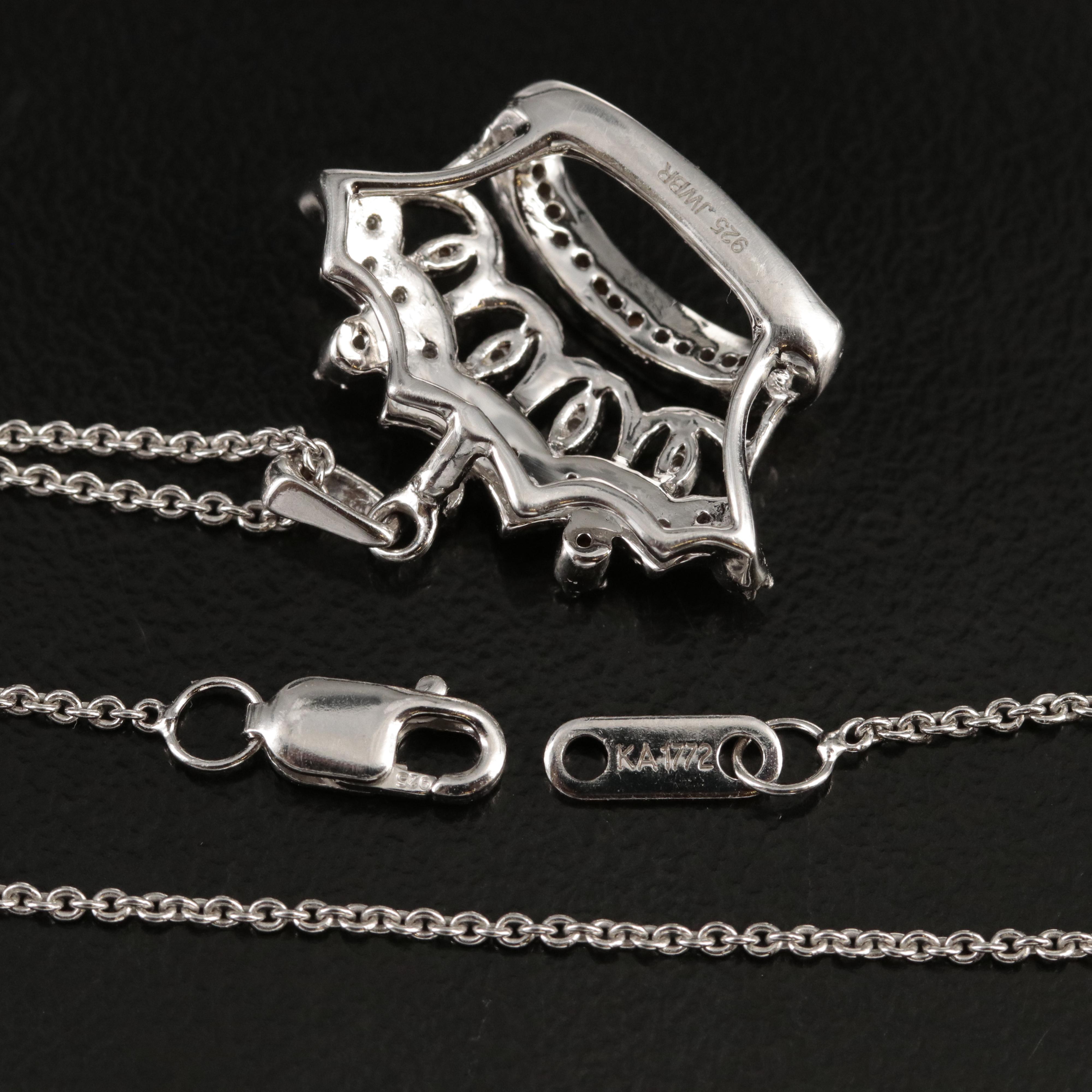 Sterling Diamond Crown Pendant Necklace