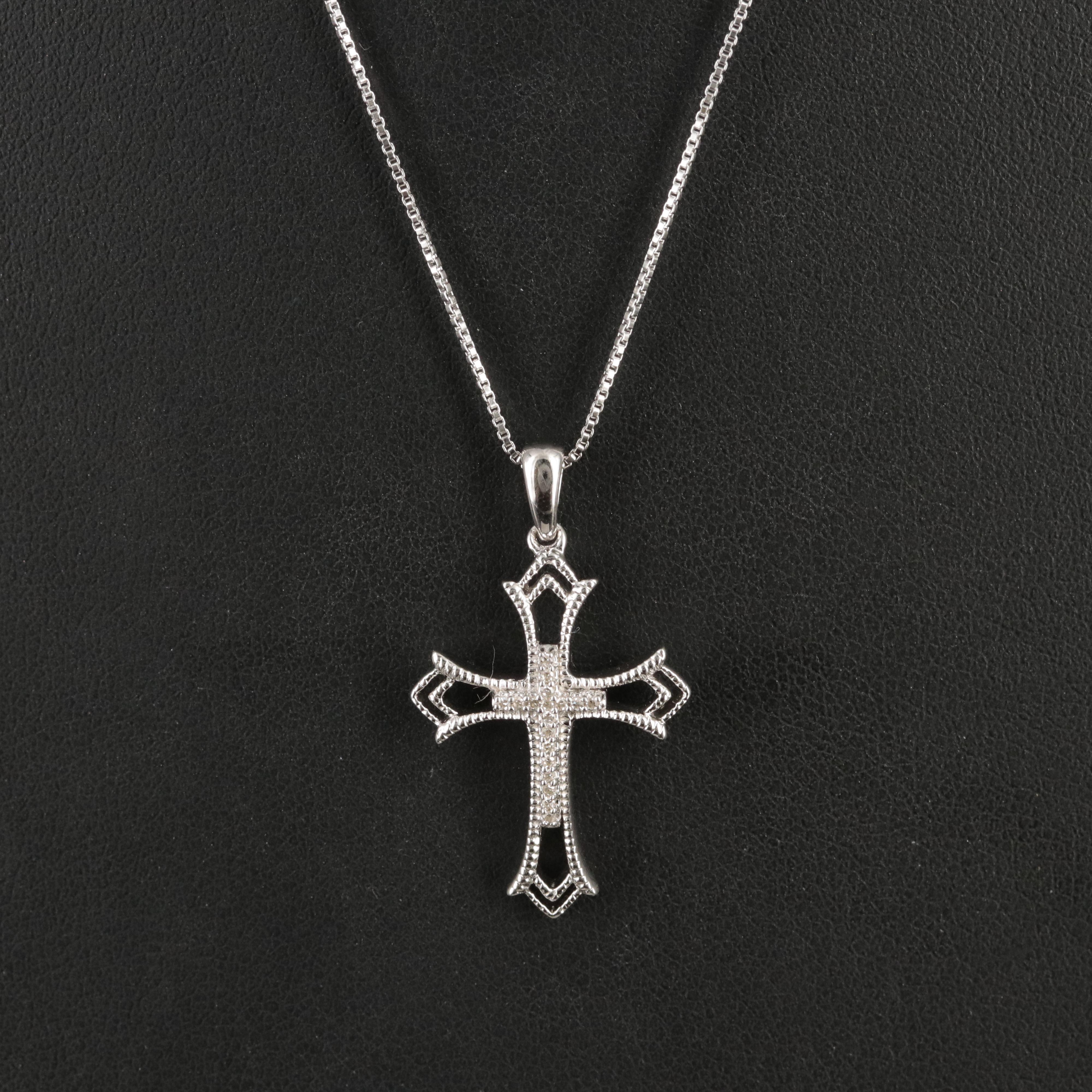 Sterling Diamond Cross Pendant Necklace
