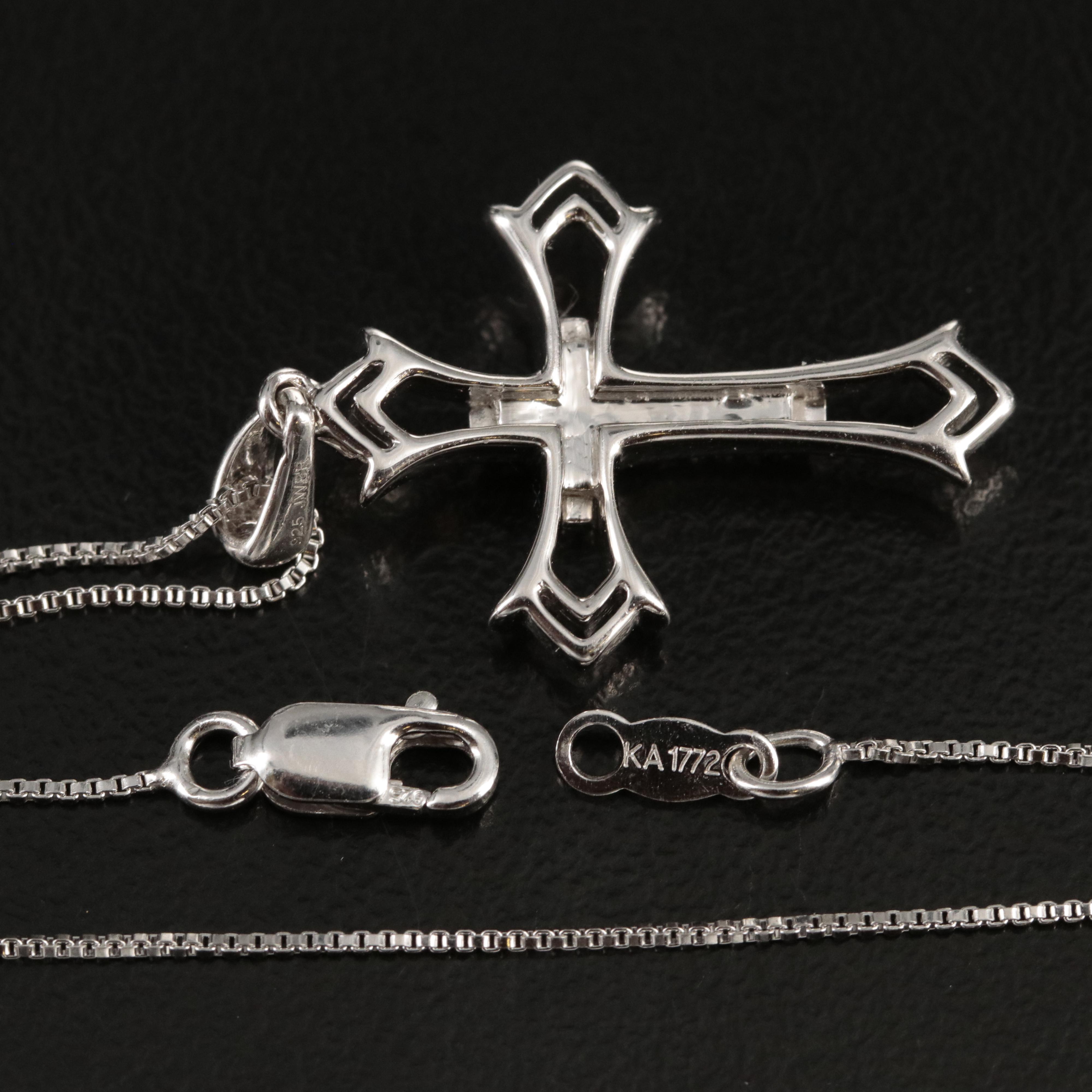 Sterling Diamond Cross Pendant Necklace