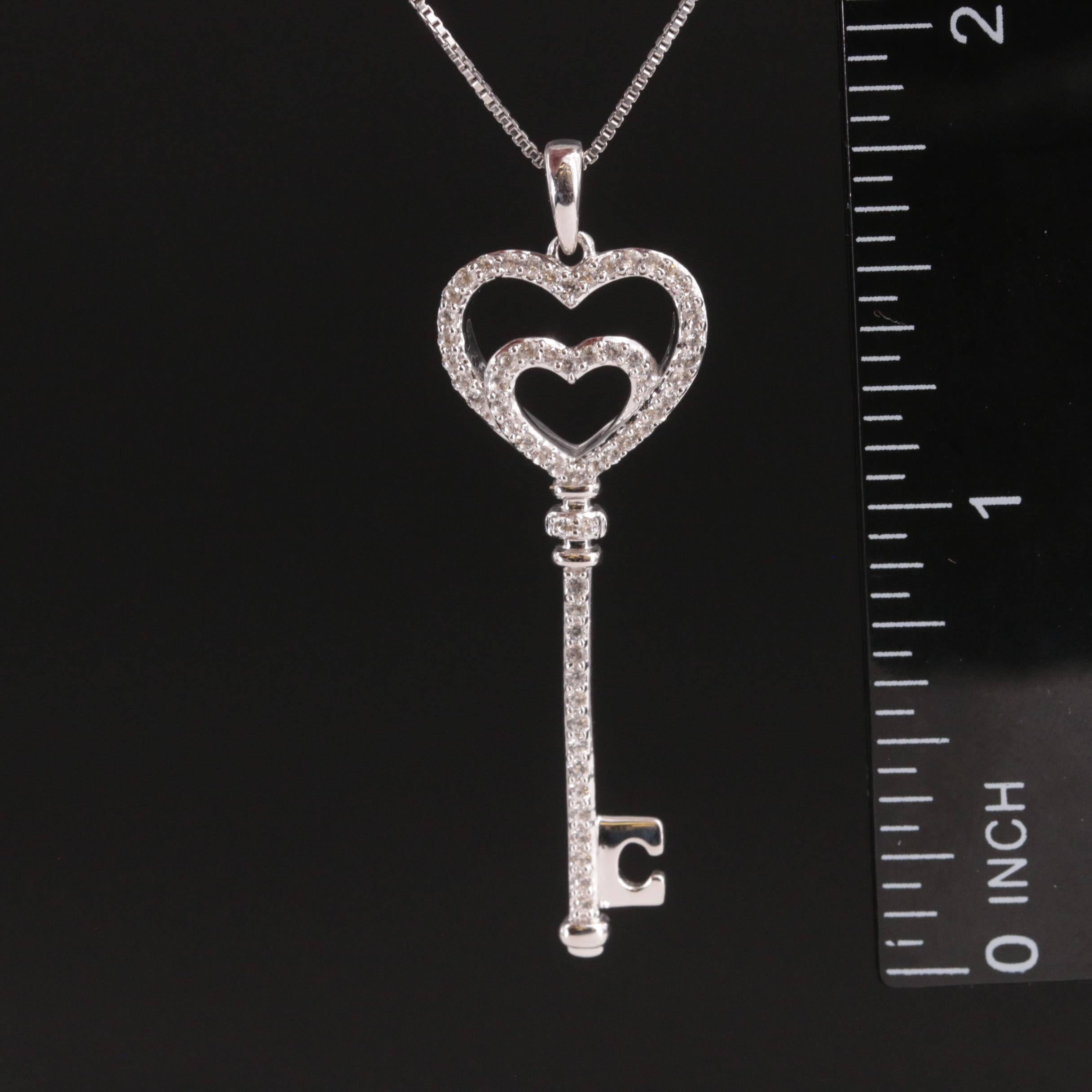 Sterling Topaz Heart Key Pendant Necklace