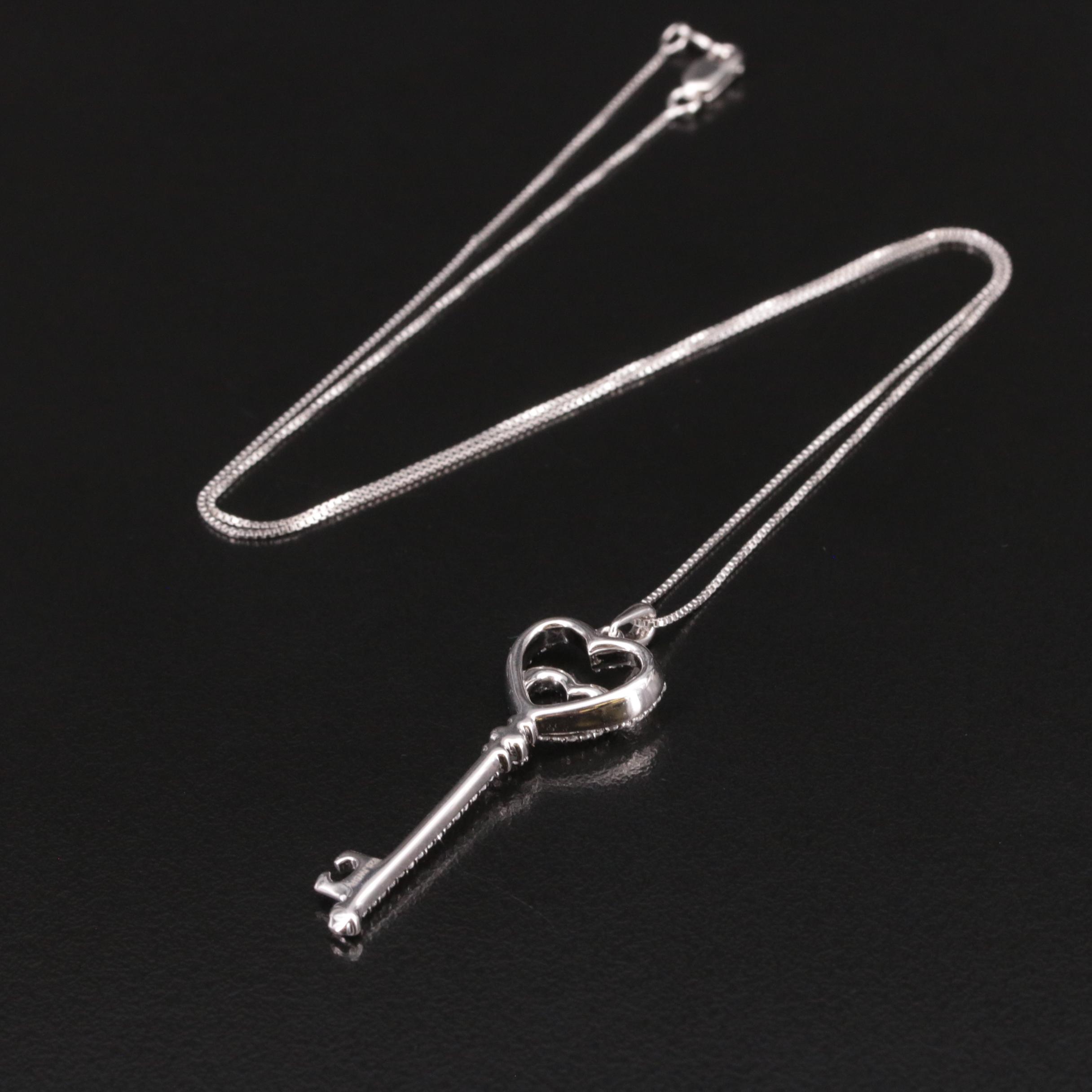 Sterling Topaz Heart Key Pendant Necklace