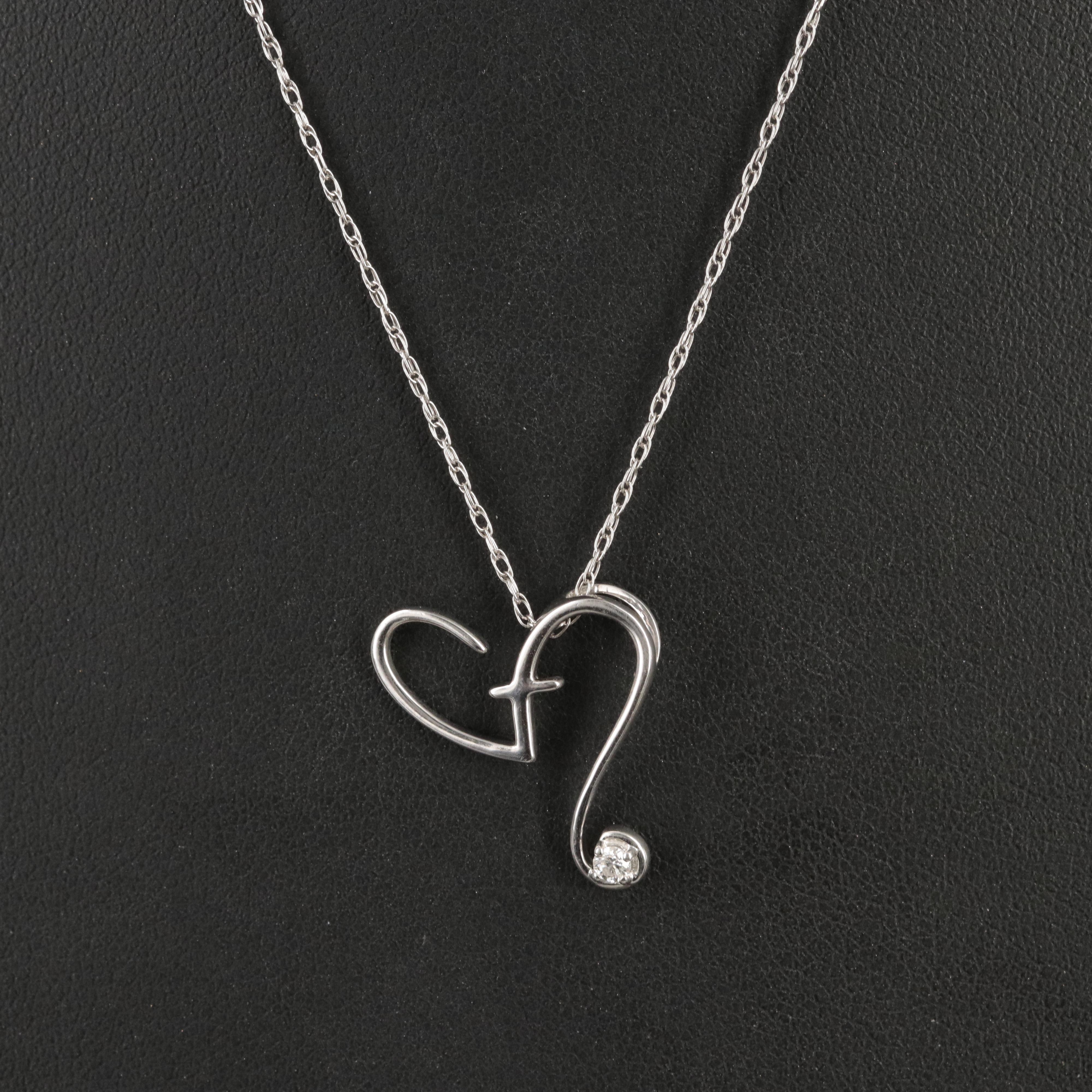 Sterling Diamond Heart and Cross Pendant Necklace