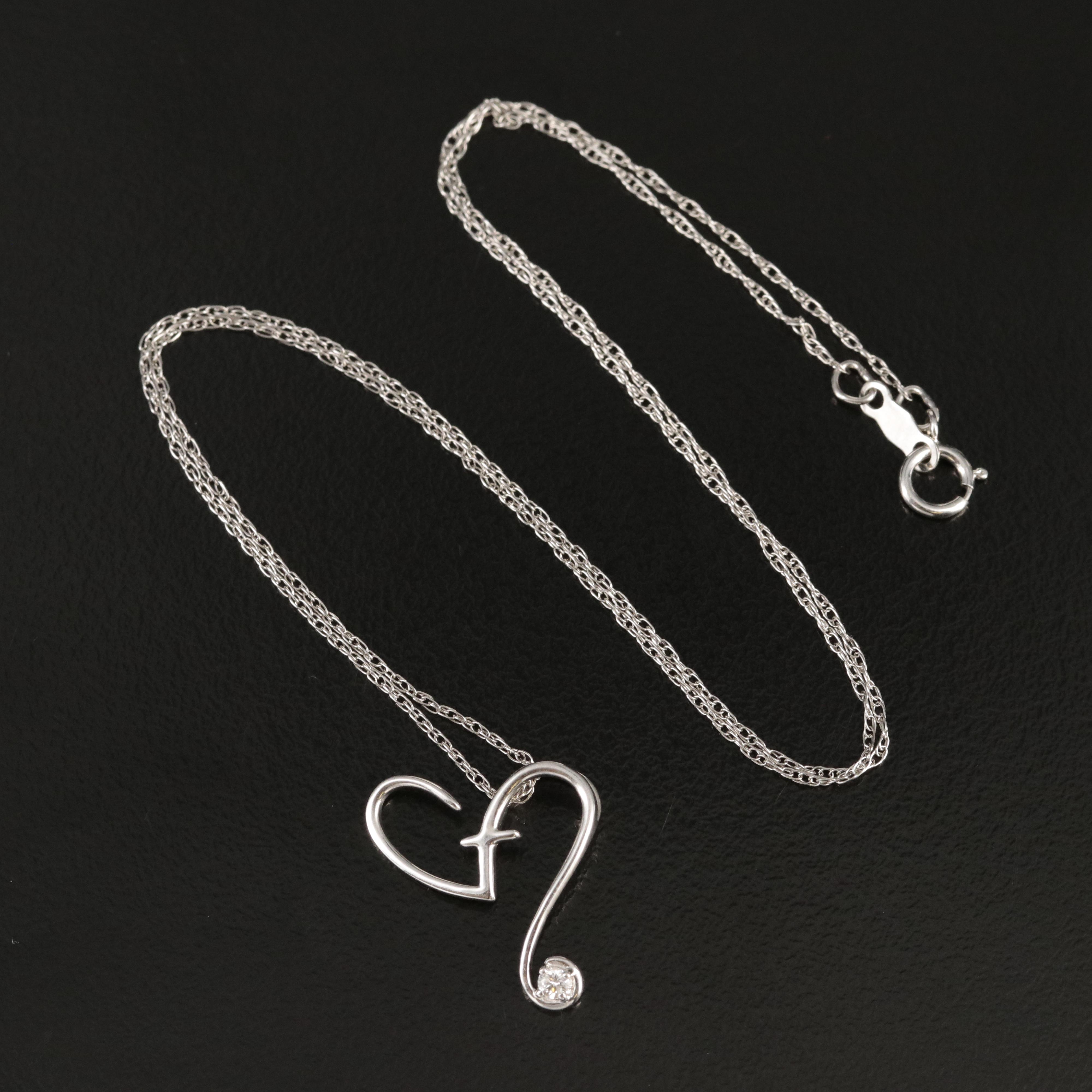 Sterling Diamond Heart and Cross Pendant Necklace