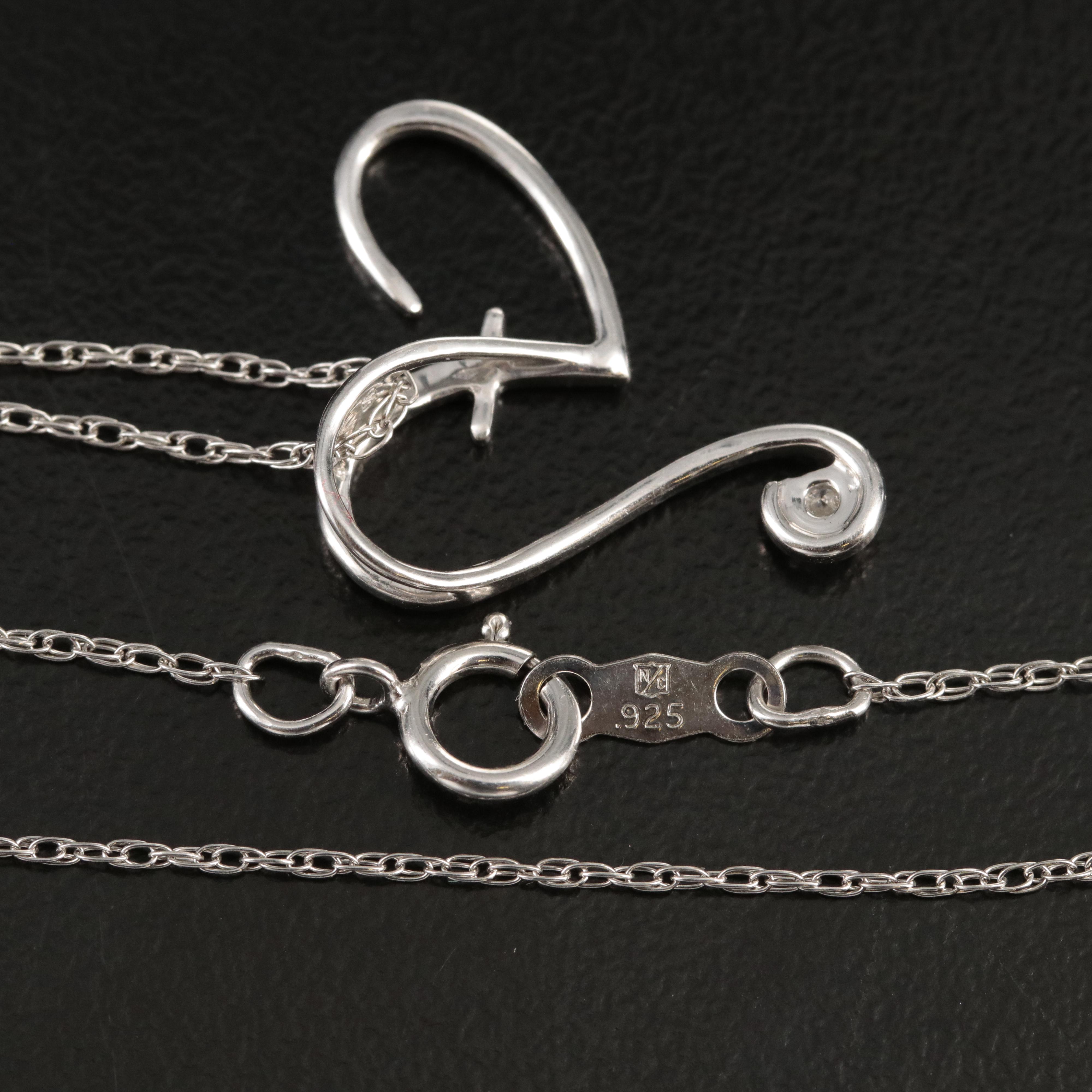 Sterling Diamond Heart and Cross Pendant Necklace