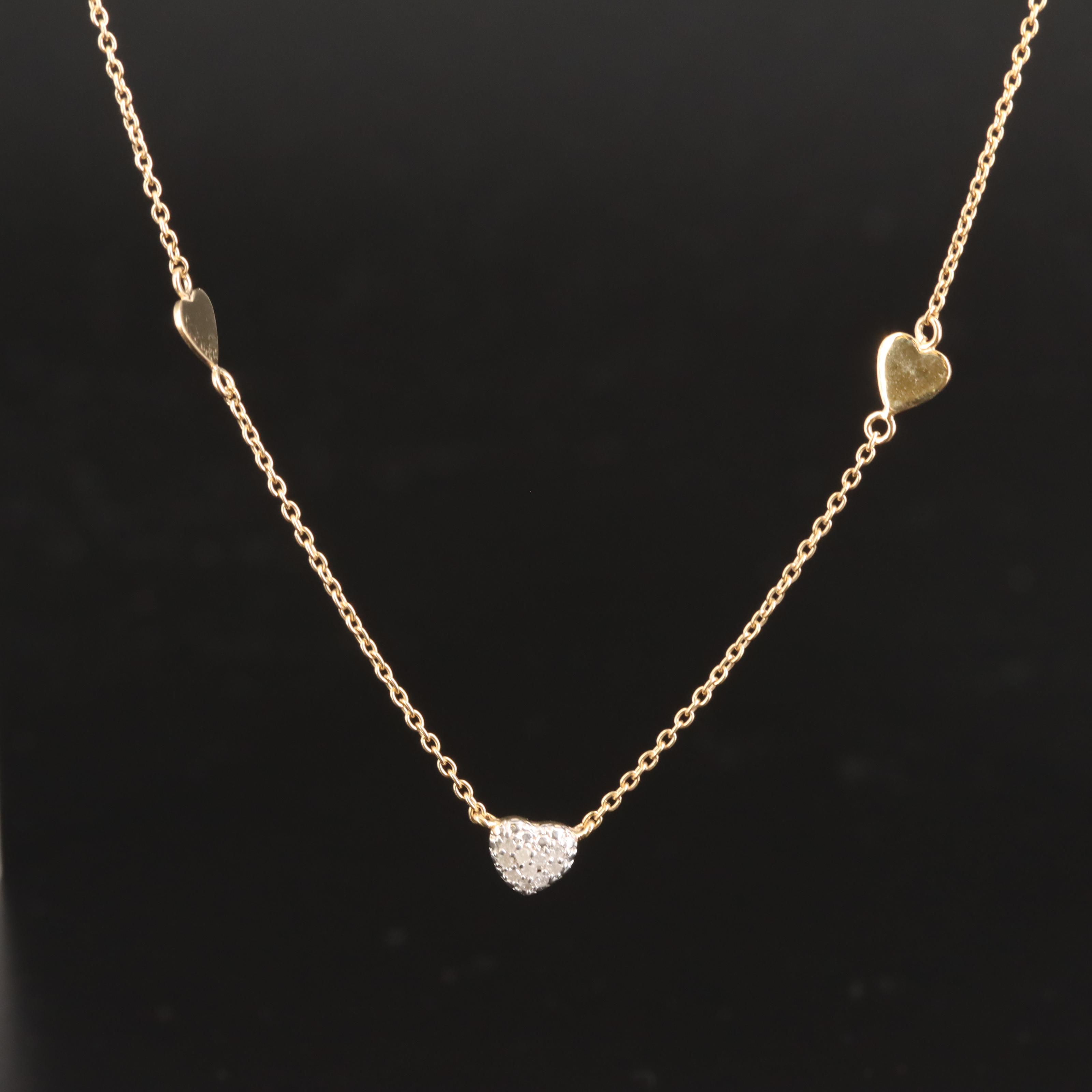 Sterling Diamond Heart Station Necklace